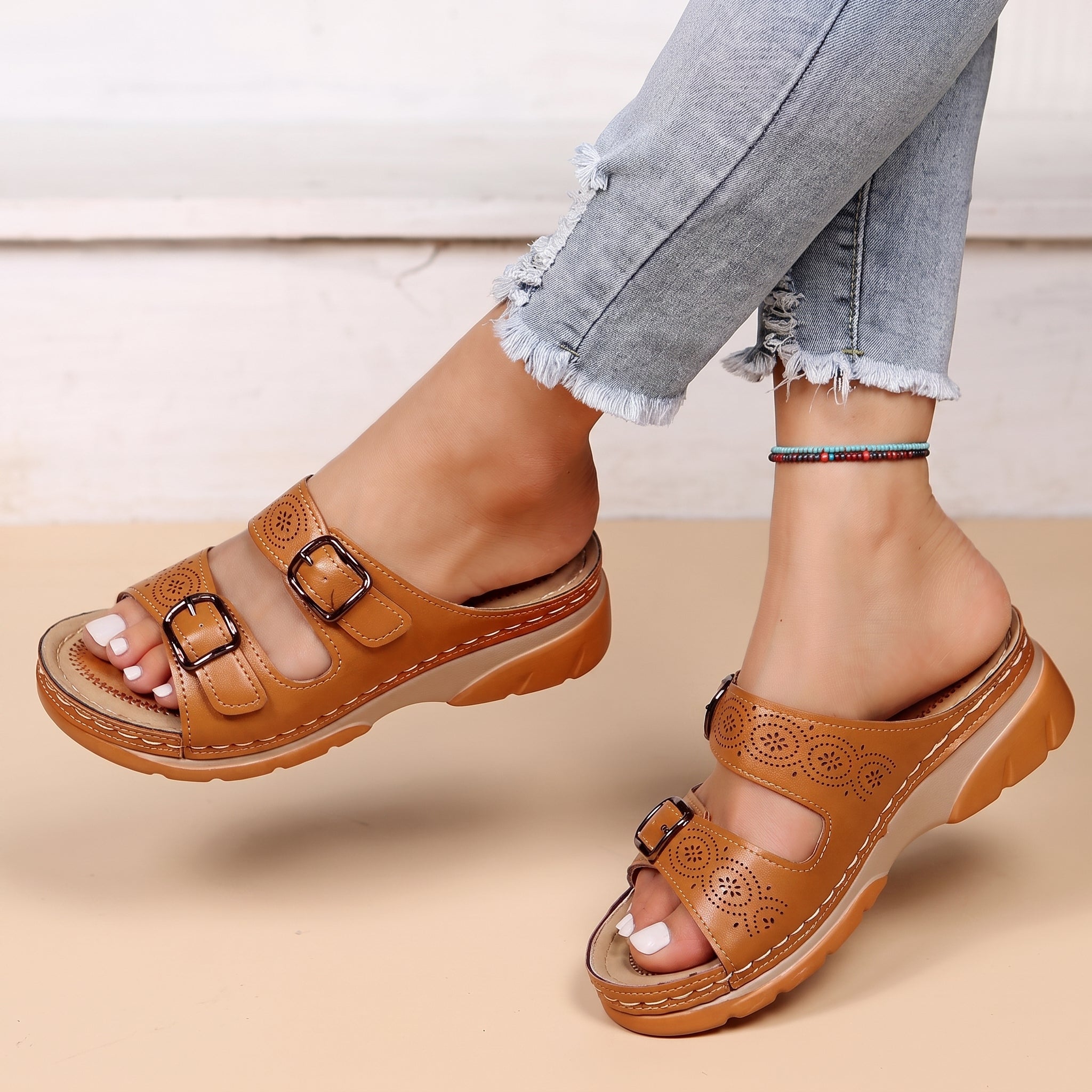 Alice - Women's Orthopedic Double Buckle Strap Wedge Sandals