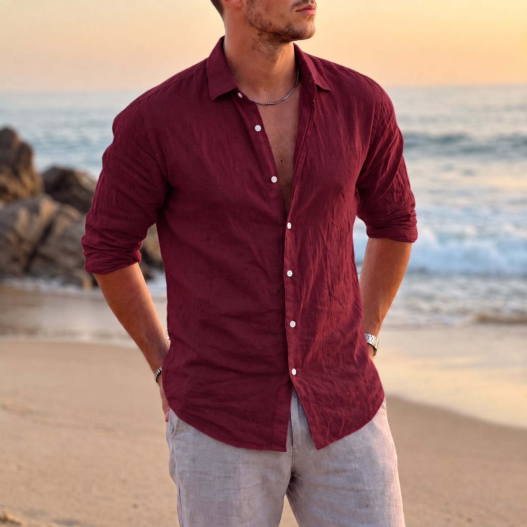 Thomas - Men's Summer Point Collar Long Sleeve Shirt