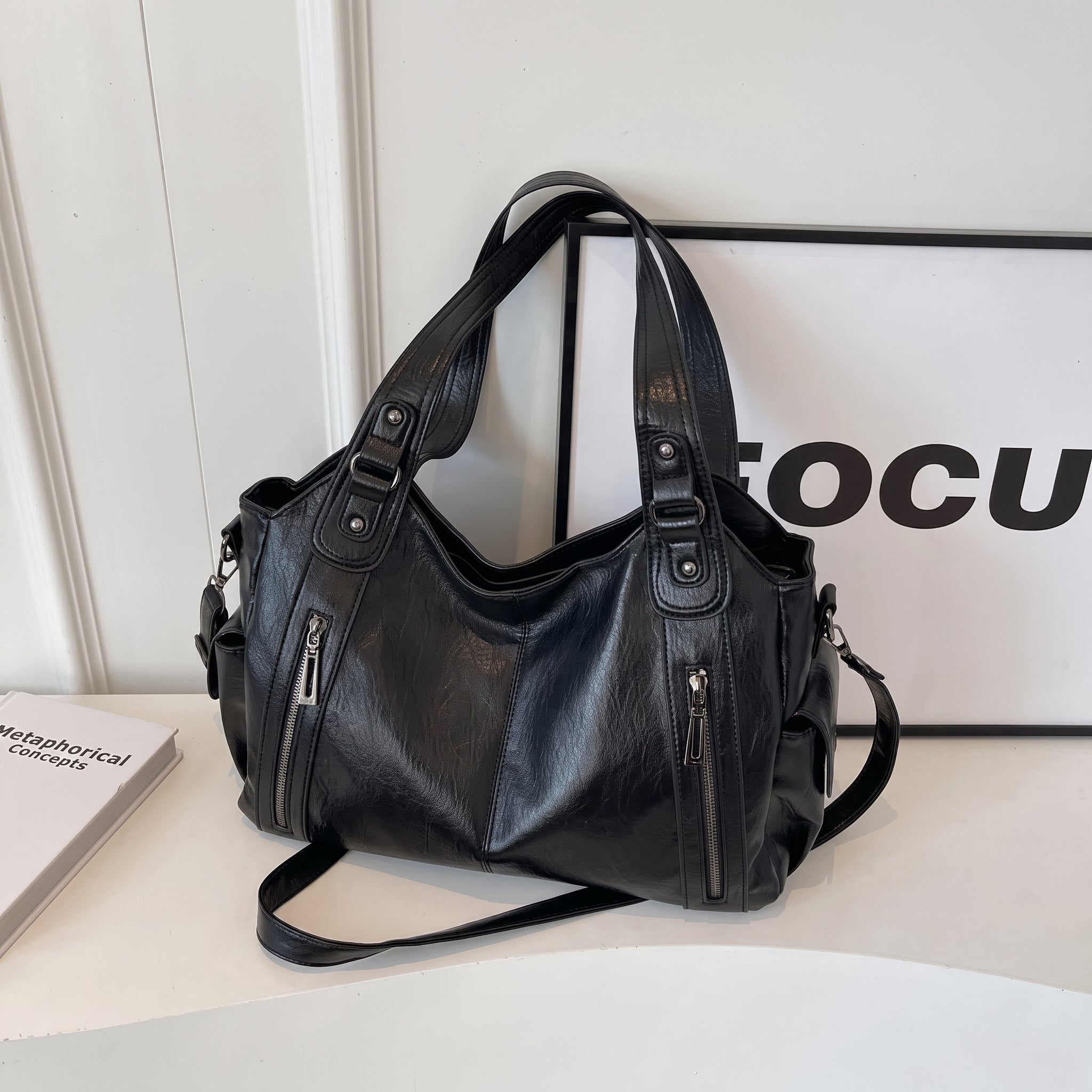 Sophie - Women's Shoulder Bag with Dual Handles and Zip Detail