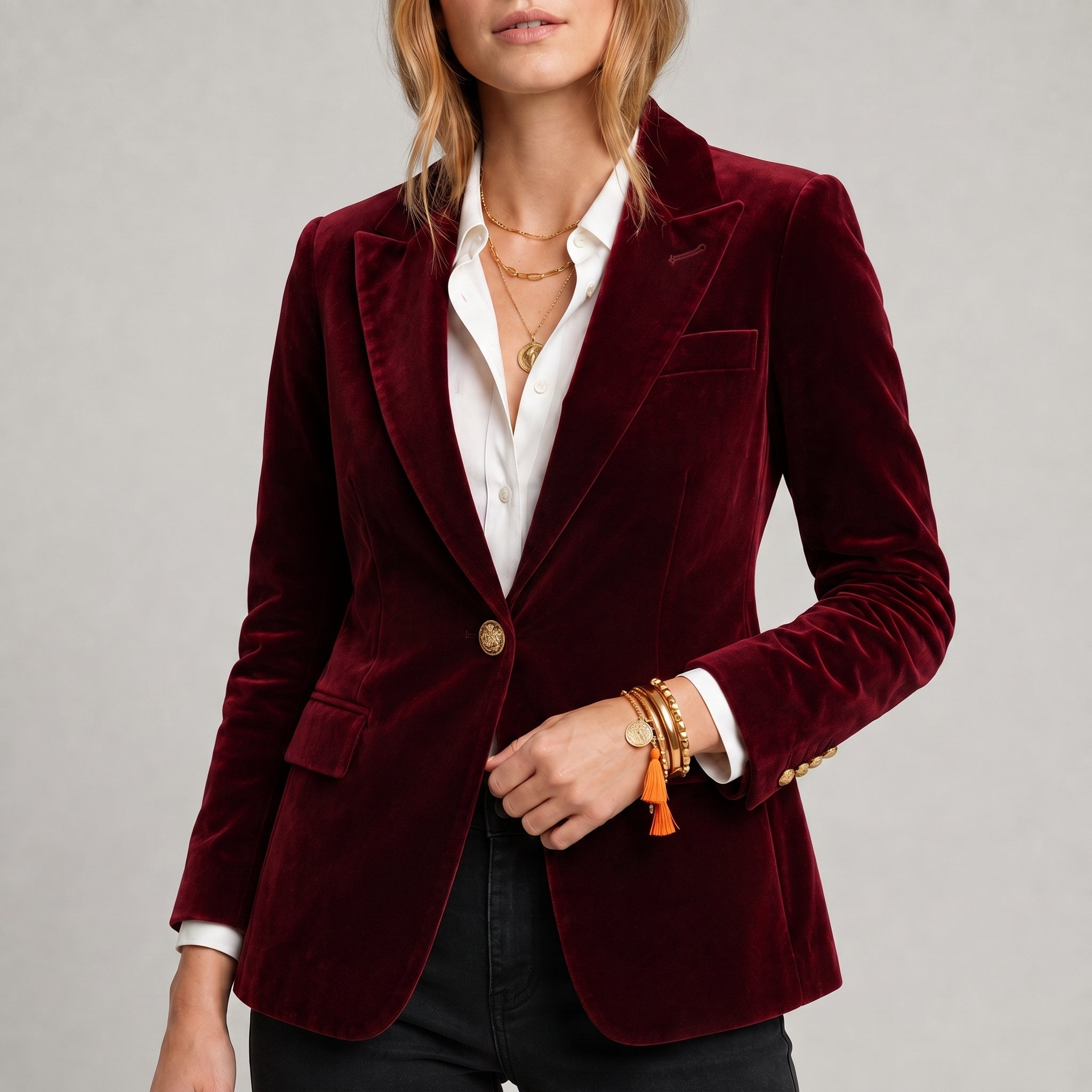 Sophie - Women's Tailored Fitted Blazer with Gold Buttons