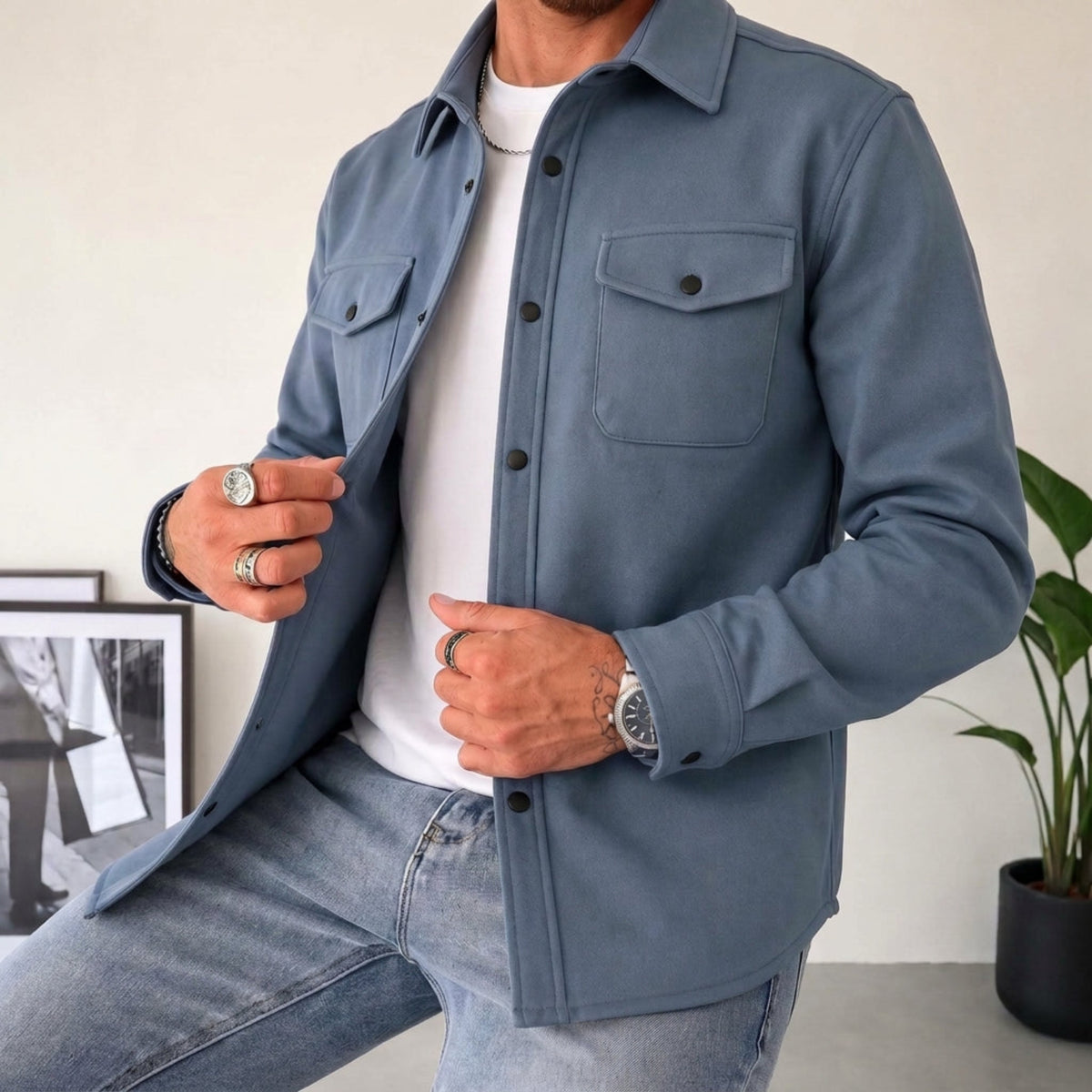 Friedrich - Men's Relaxed Fit Shirt Jacket with Dual Chest Pockets
