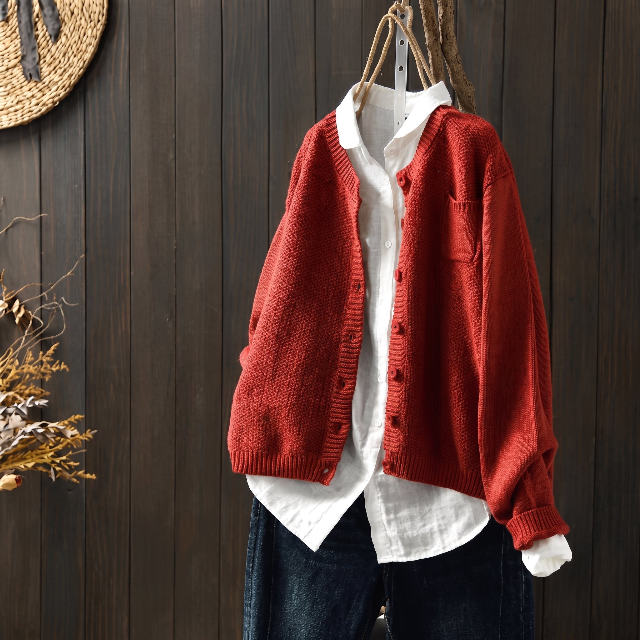 Margaret - Women's Oversized Button-Front Cardigan with Chest Pocket