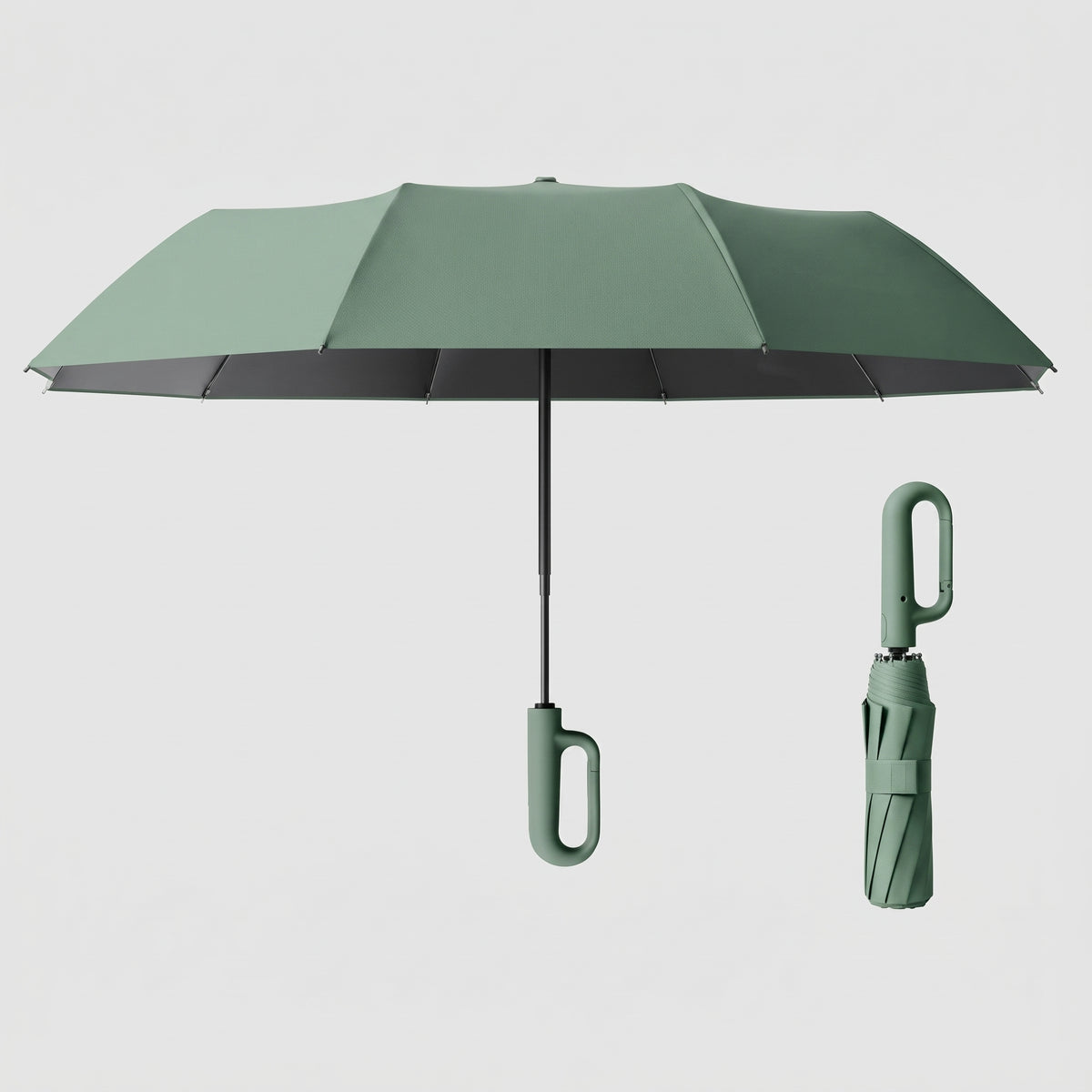 Automatic Windproof Compact Umbrella with Carabiner Handle