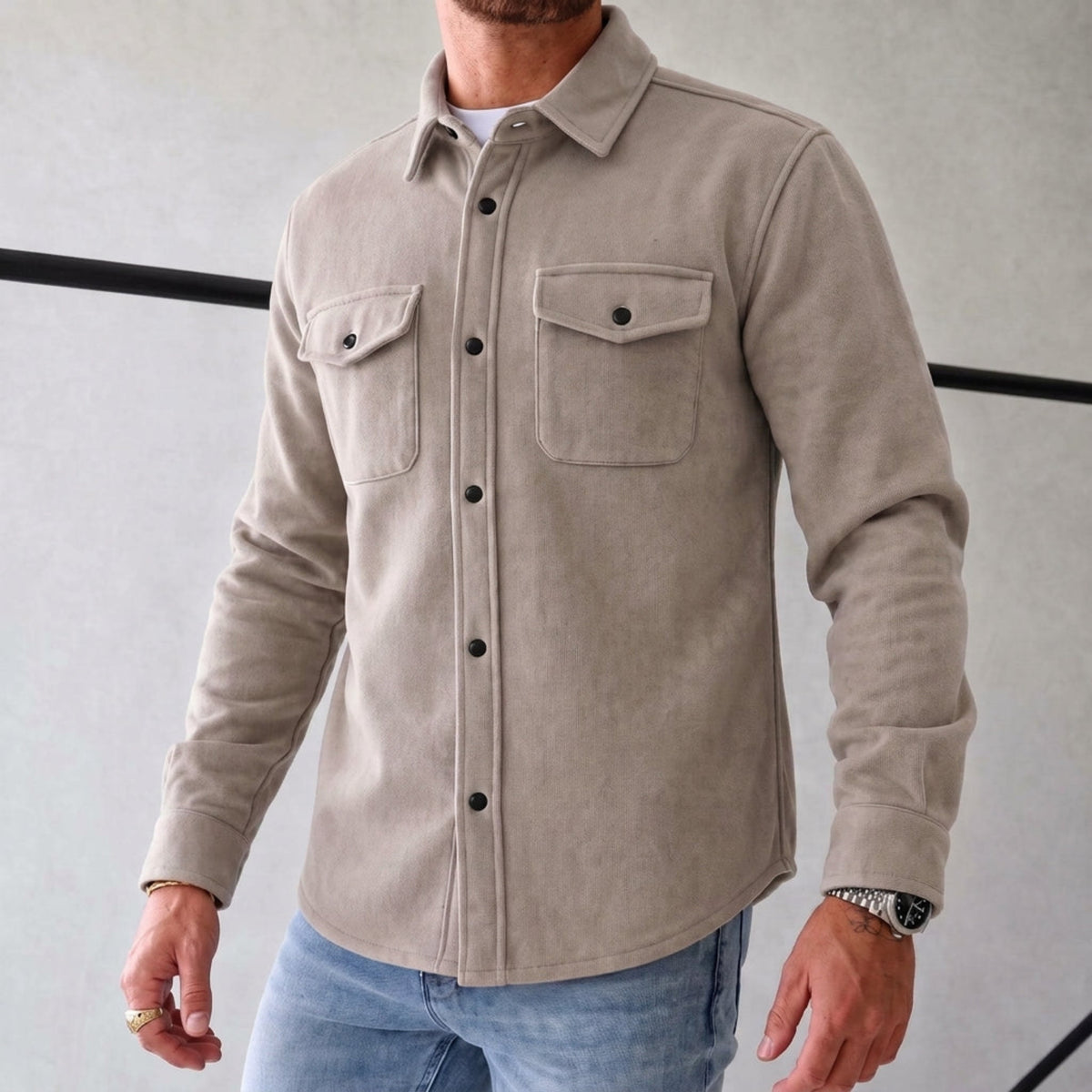 Friedrich - Men's Relaxed Fit Shirt Jacket with Dual Chest Pockets