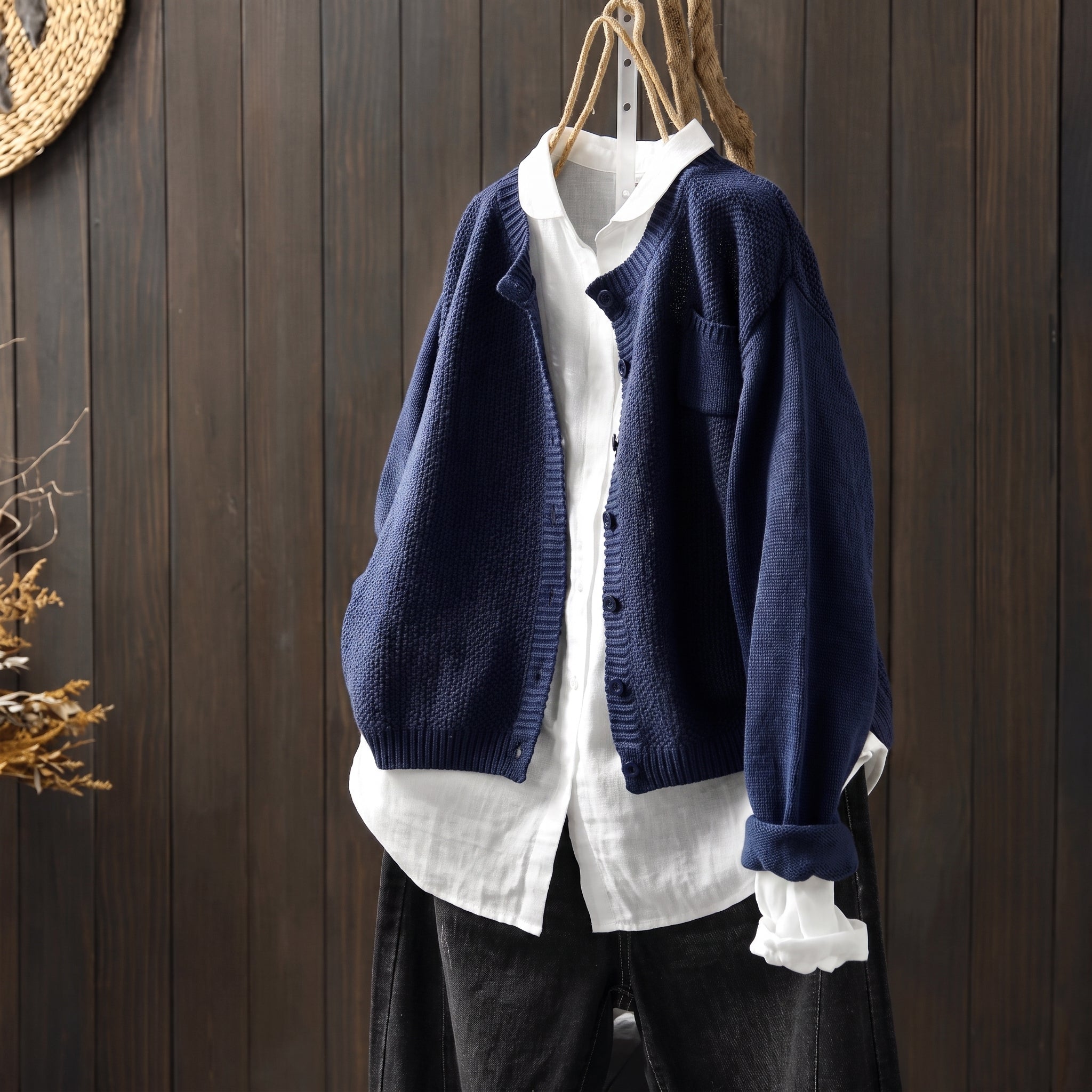 Margaret - Women's Oversized Button-Front Cardigan with Chest Pocket