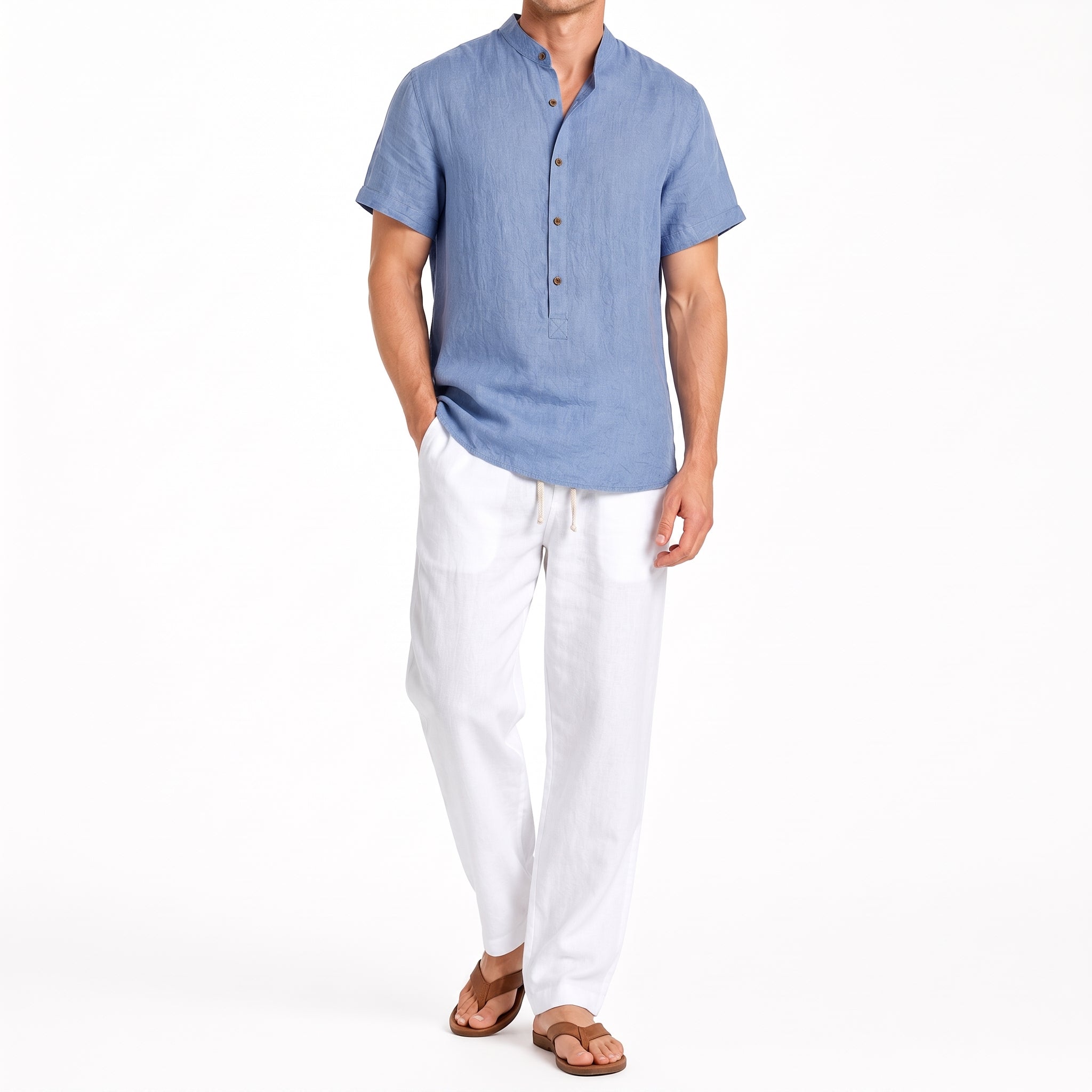 Oliver - Men's Summer Mandarin Collar Button Placket Co-ord Set