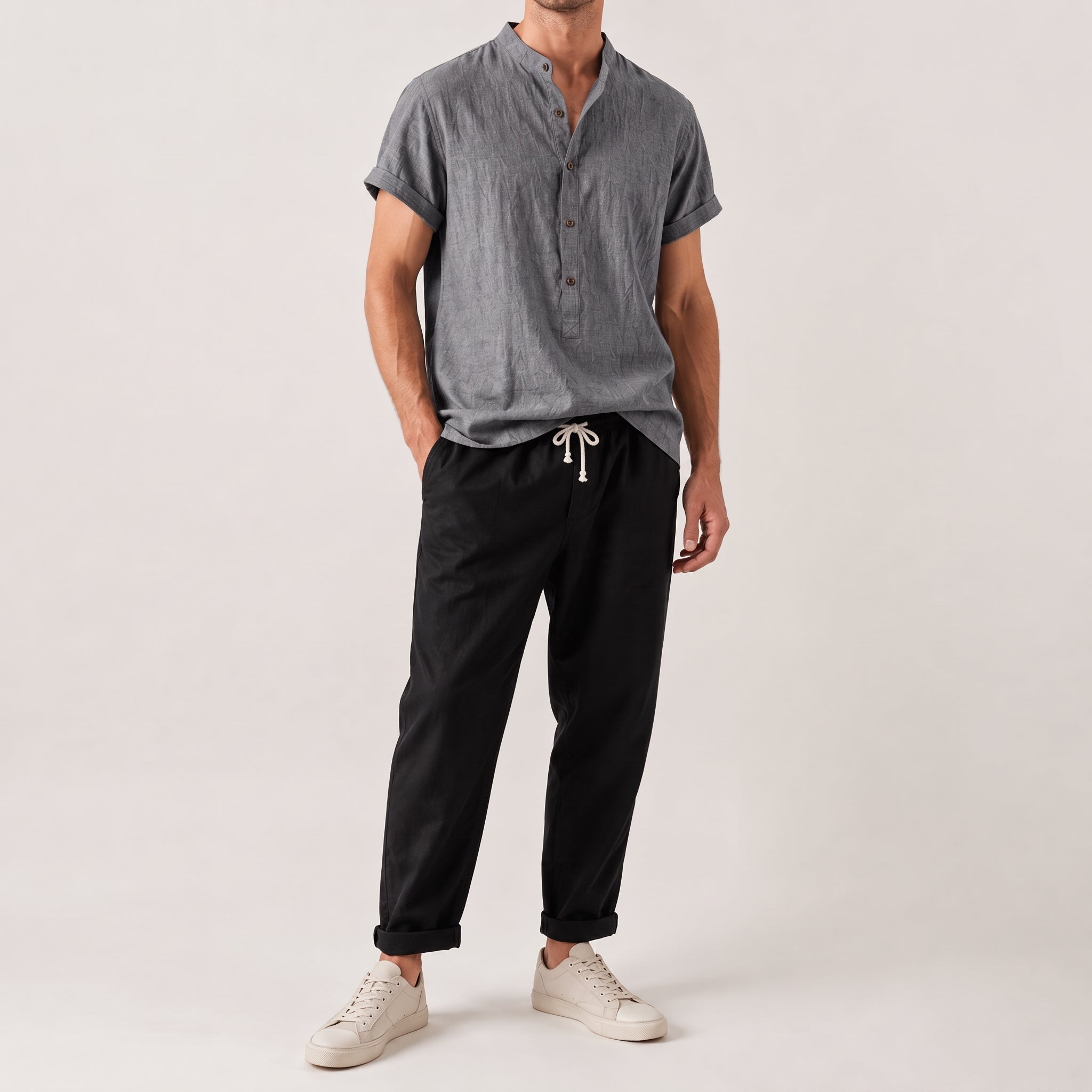 Oliver - Men's Summer Mandarin Collar Button Placket Co-ord Set
