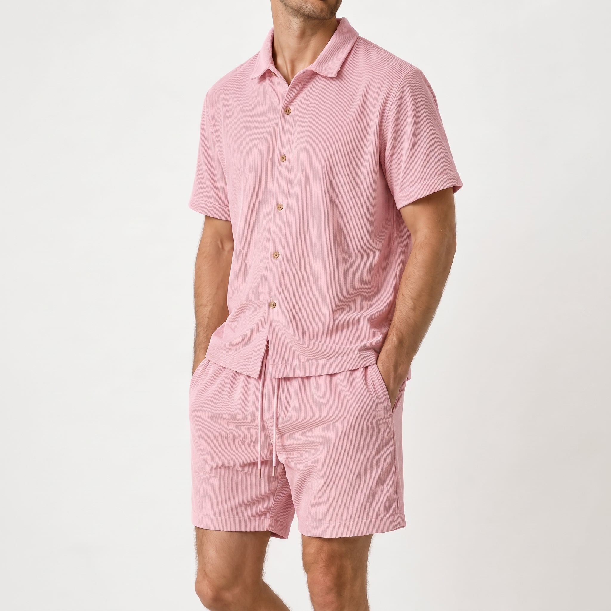 Marcus - Men's Summer Ribbed Texture Point Collar Co-ord Set