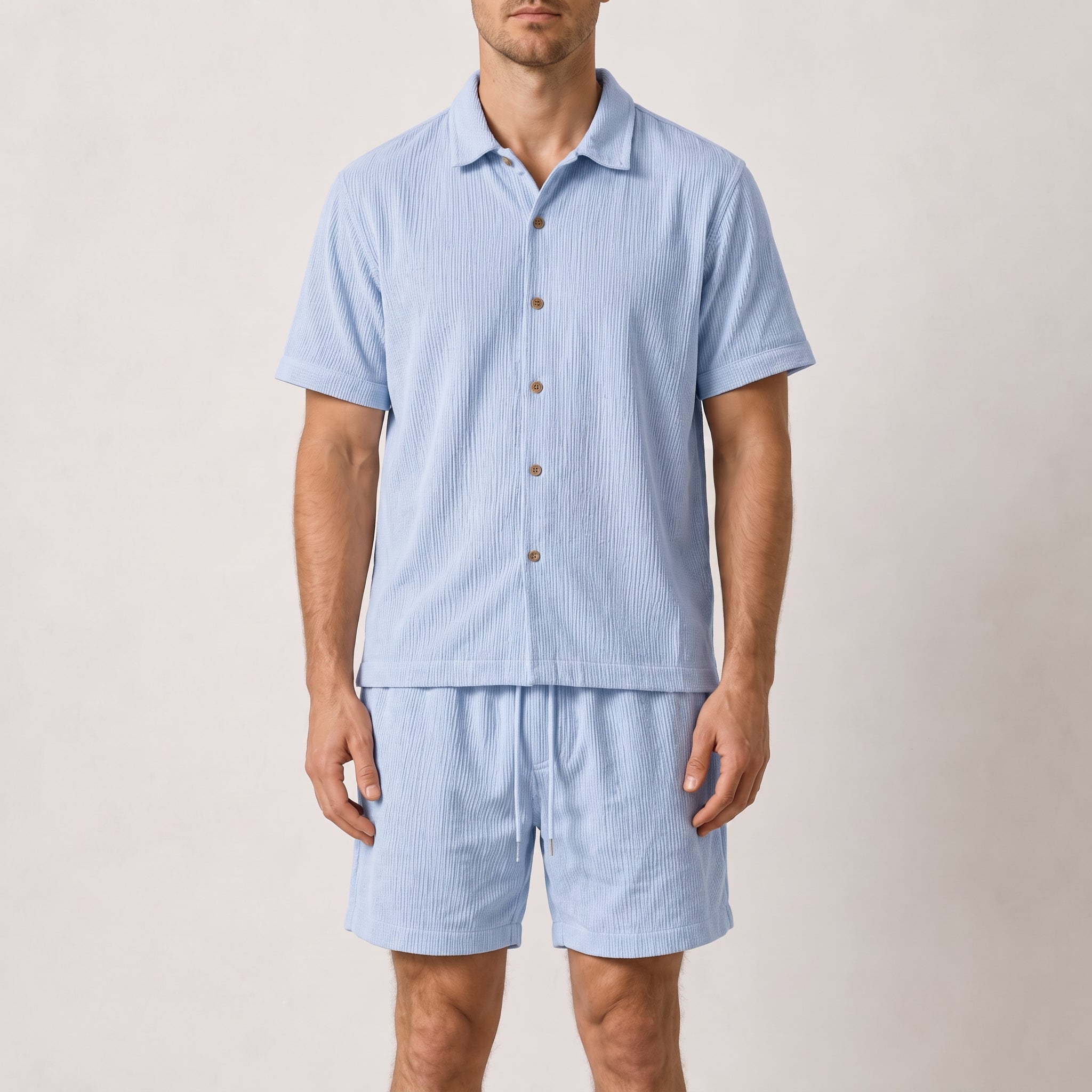 Marcus - Men's Summer Ribbed Texture Point Collar Co-ord Set