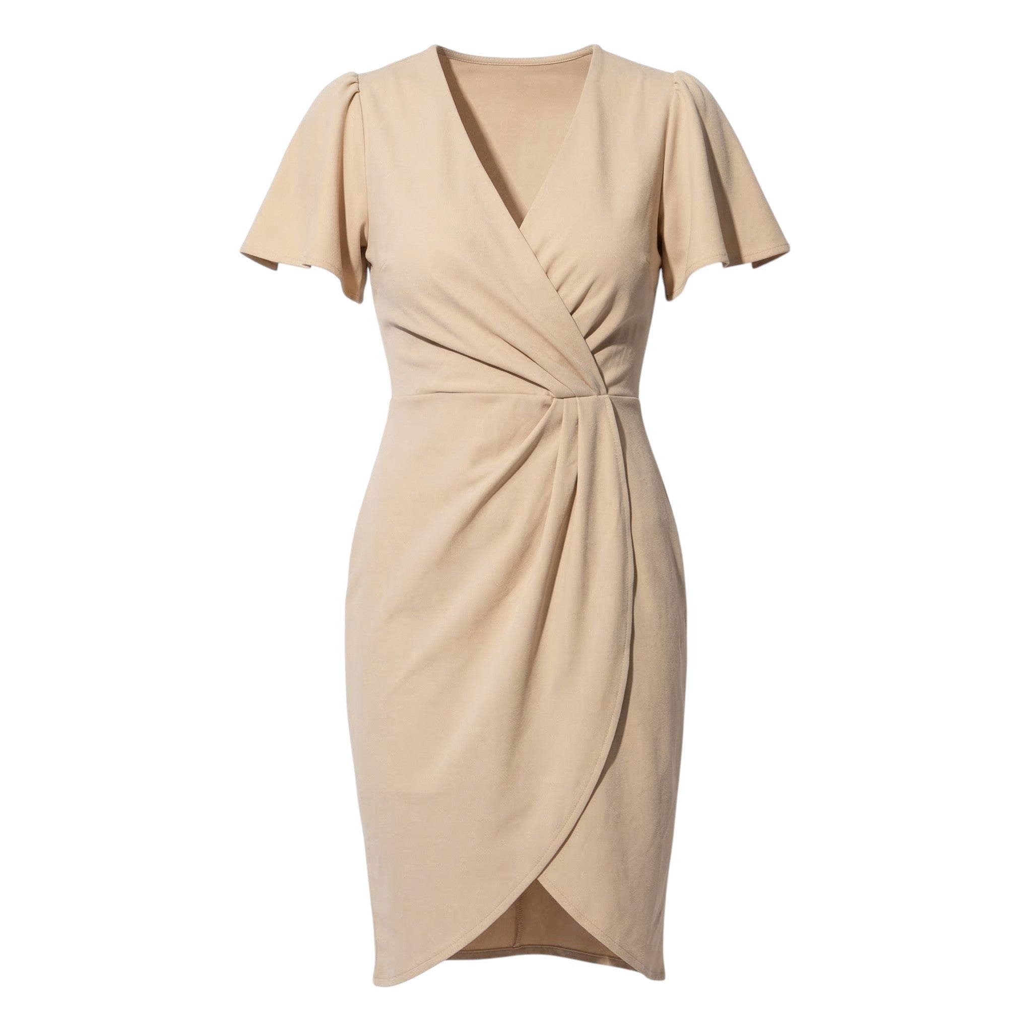 Abigail - Women's Casual Flutter Sleeves Mini Wrap Dress - Dress - Beige - Parker&Brooks