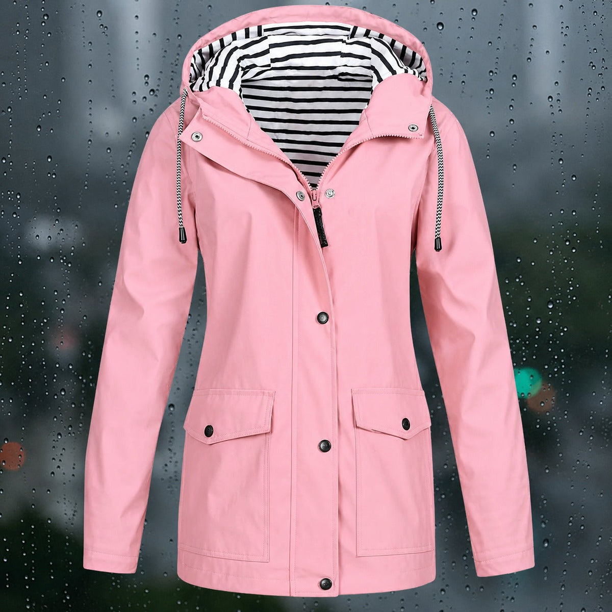 Lea - Women's Hooded Zip-Front Jacket with Drawstring Hood and Flap Pockets