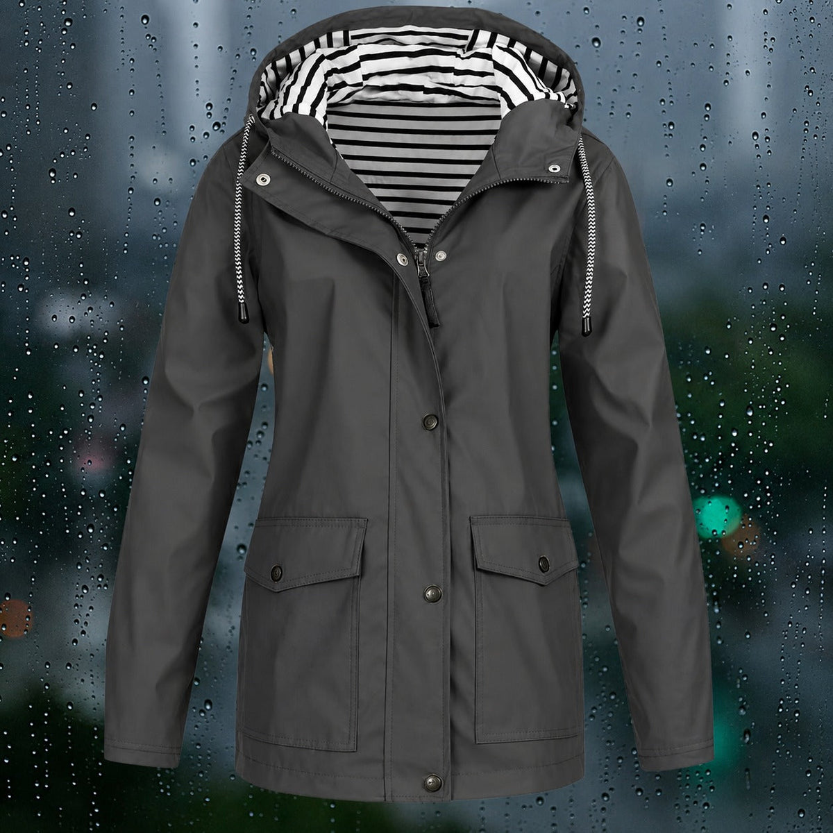 Lea - Women's Hooded Zip-Front Jacket with Drawstring Hood and Flap Pockets