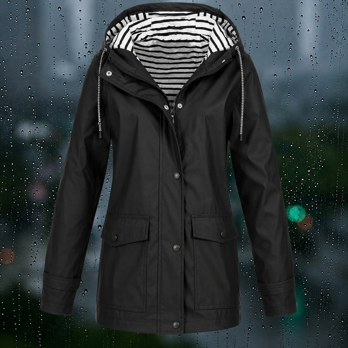 Lea - Women's Hooded Zip-Front Jacket with Drawstring Hood and Flap Pockets