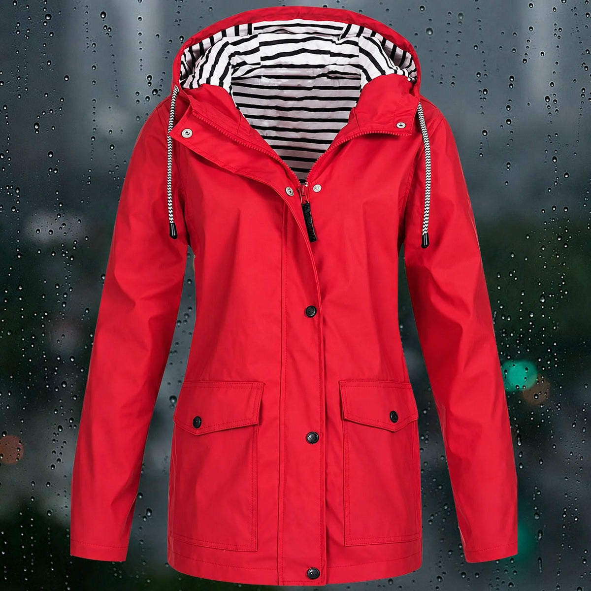 Lea - Women's Hooded Zip-Front Jacket with Drawstring Hood and Flap Pockets