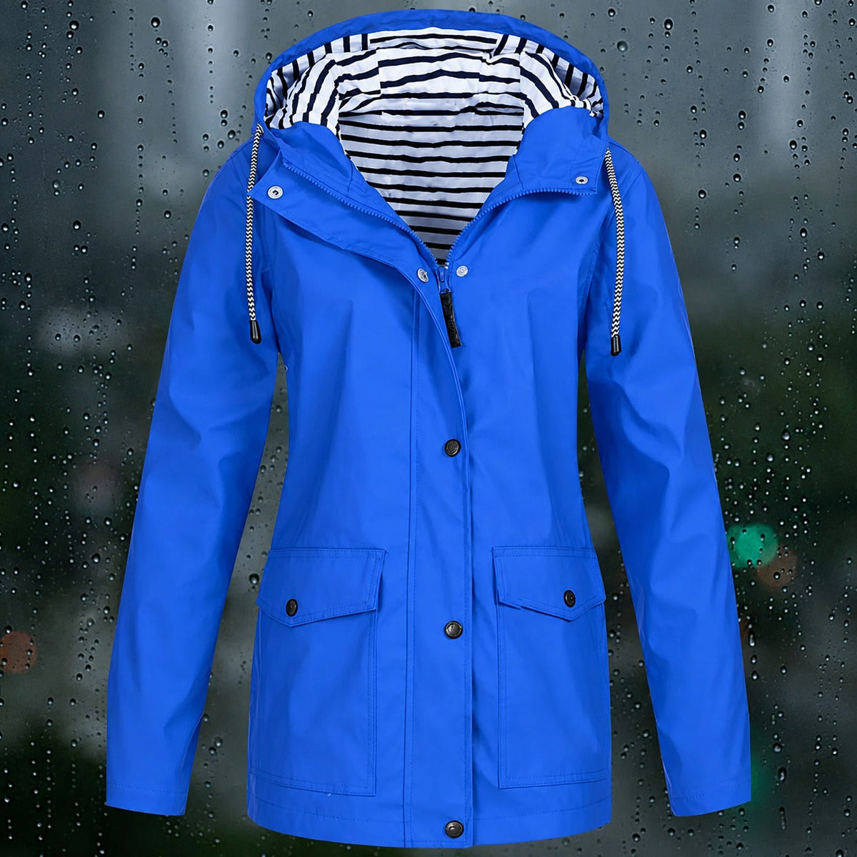 Lea - Women's Hooded Zip-Front Jacket with Drawstring Hood and Flap Pockets