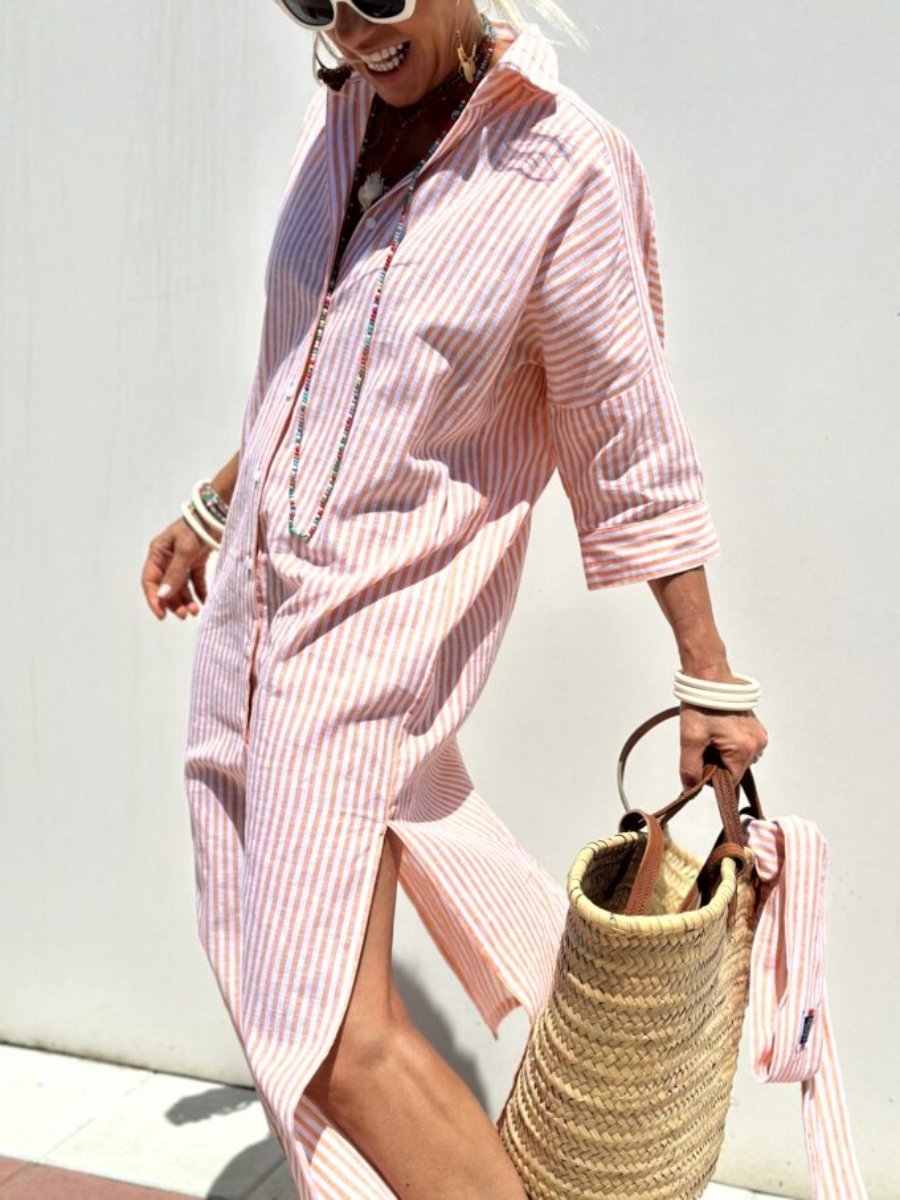 Adele – Elegant Striped Shirt Dress