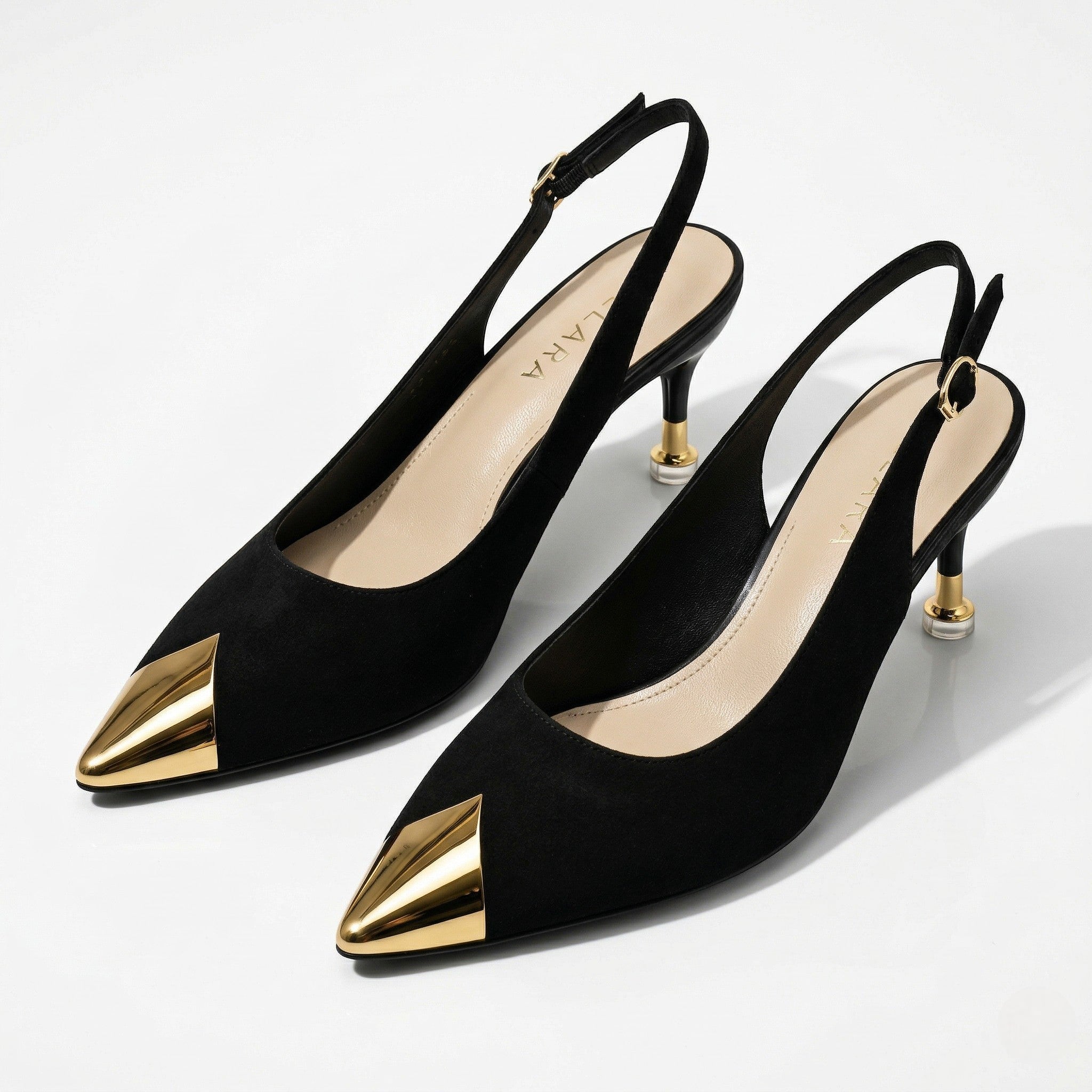 Adele - Women's Slingback Kitten Heels - Heels - Black - Parker&Brooks
