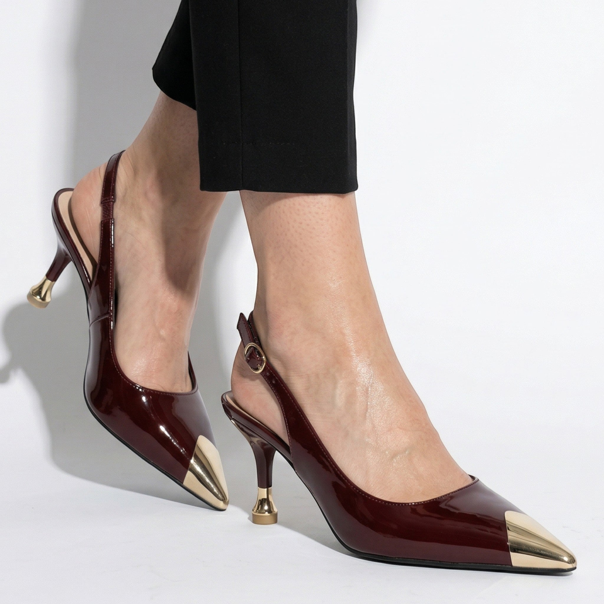Adele - Women's Slingback Kitten Heels - Heels - Burgundy - Parker&Brooks