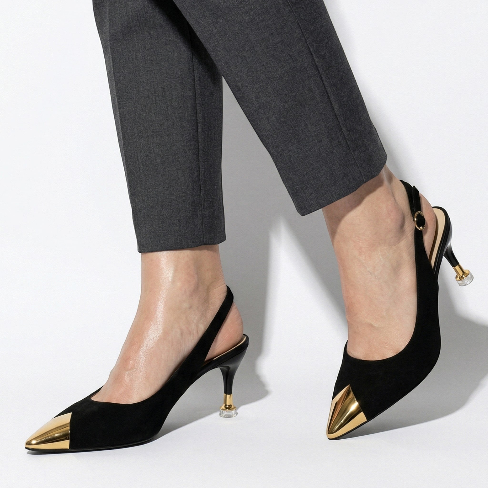Adele - Women's Slingback Kitten Heels - Heels - Black - Parker&Brooks