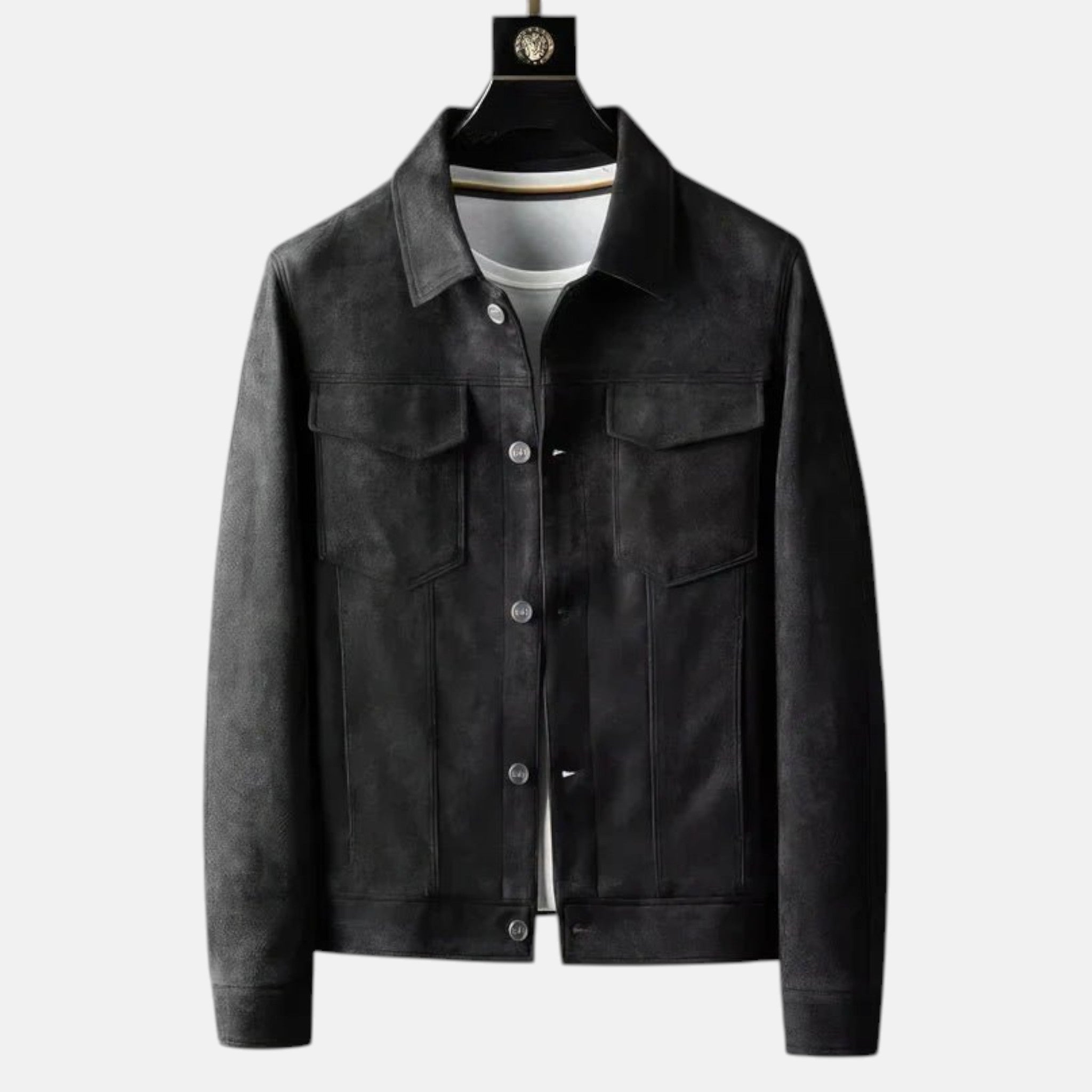 Men's Suede Trucker Jacket with Chest Flap Pockets