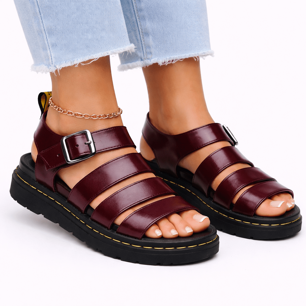 Agnes - Women's Summer Ankle Buckle Multi-Strap Sandals - Sandals - Red - Parker&Brooks