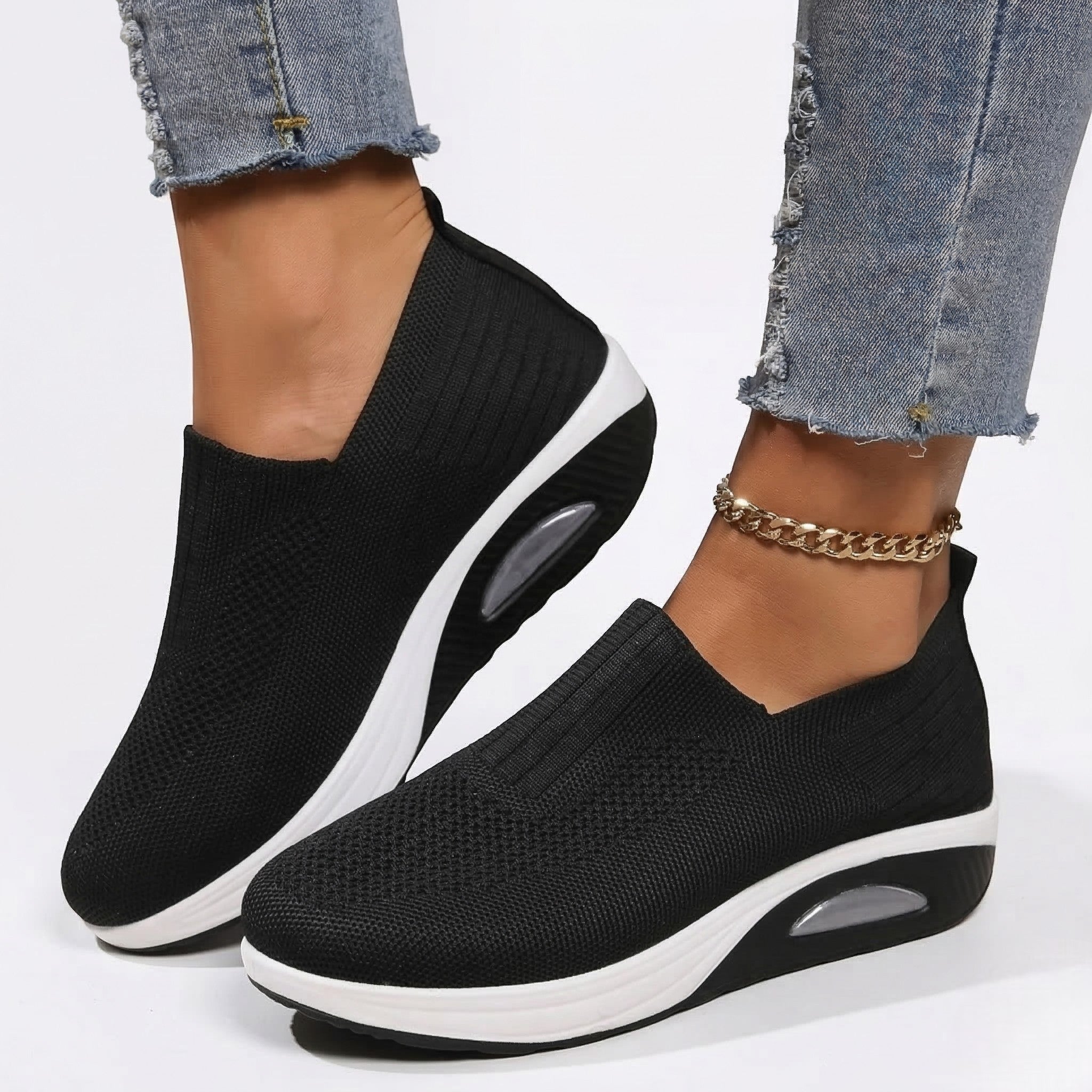 Alice - Women's Orthopedic Wedge Sneaker - Shoes - Black - Parker&Brooks