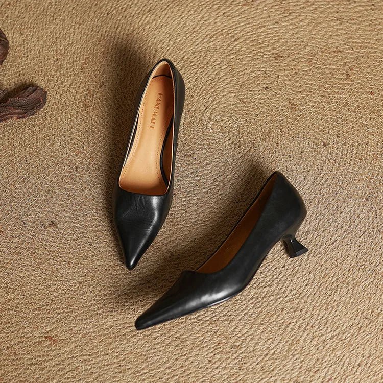 Alice - Women's Kitten Heel Pointed Toe Pumps - Sandals - Black - Parker&Brooks