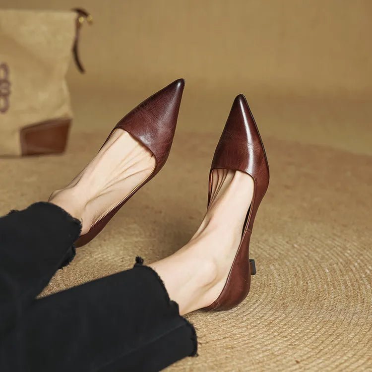 Alice - Women's Kitten Heel Pointed Toe Pumps - Sandals - Brown - Parker&Brooks