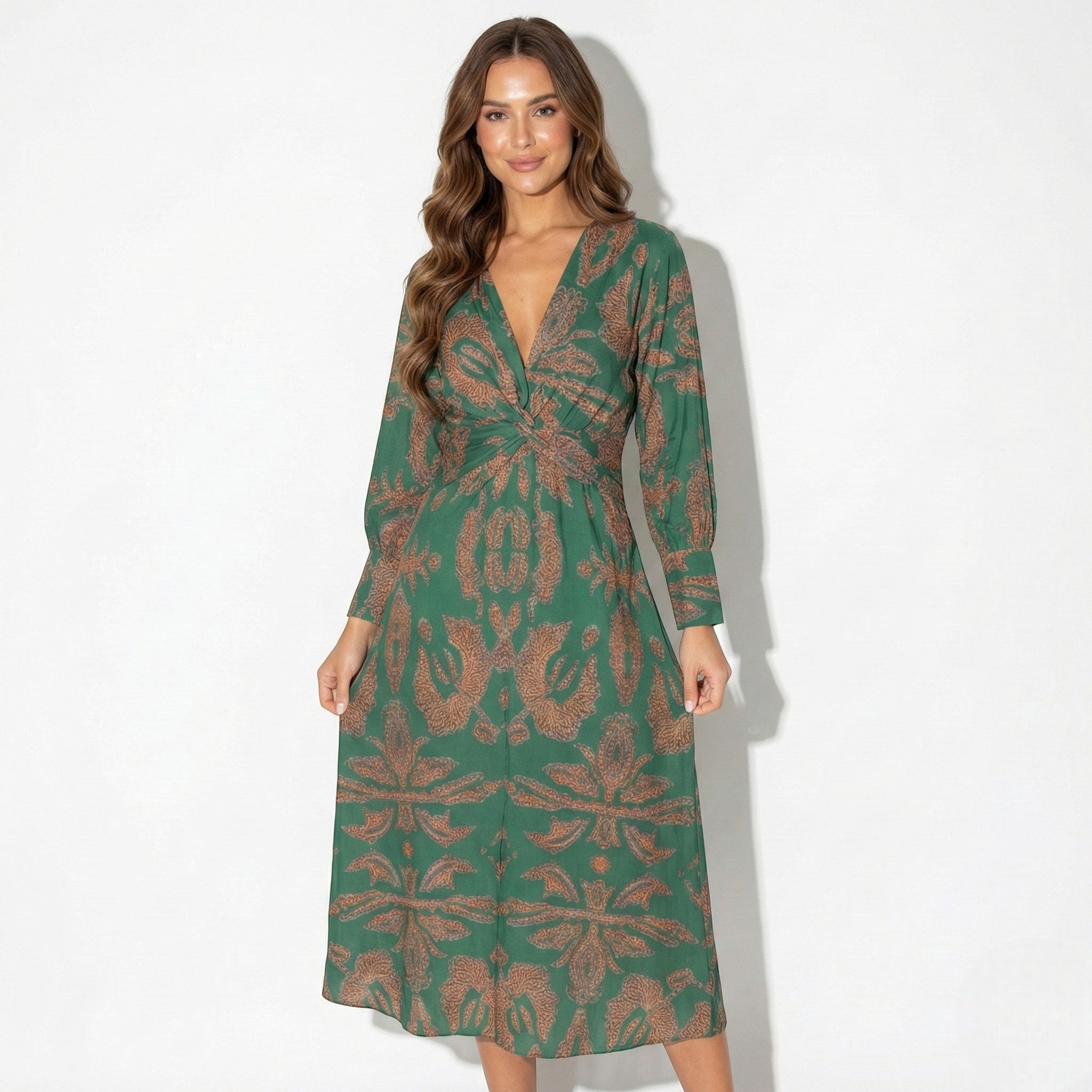 Alice - Women's Long Sleeve Boho Maxi Dress - Dress - Green - Parker&Brooks