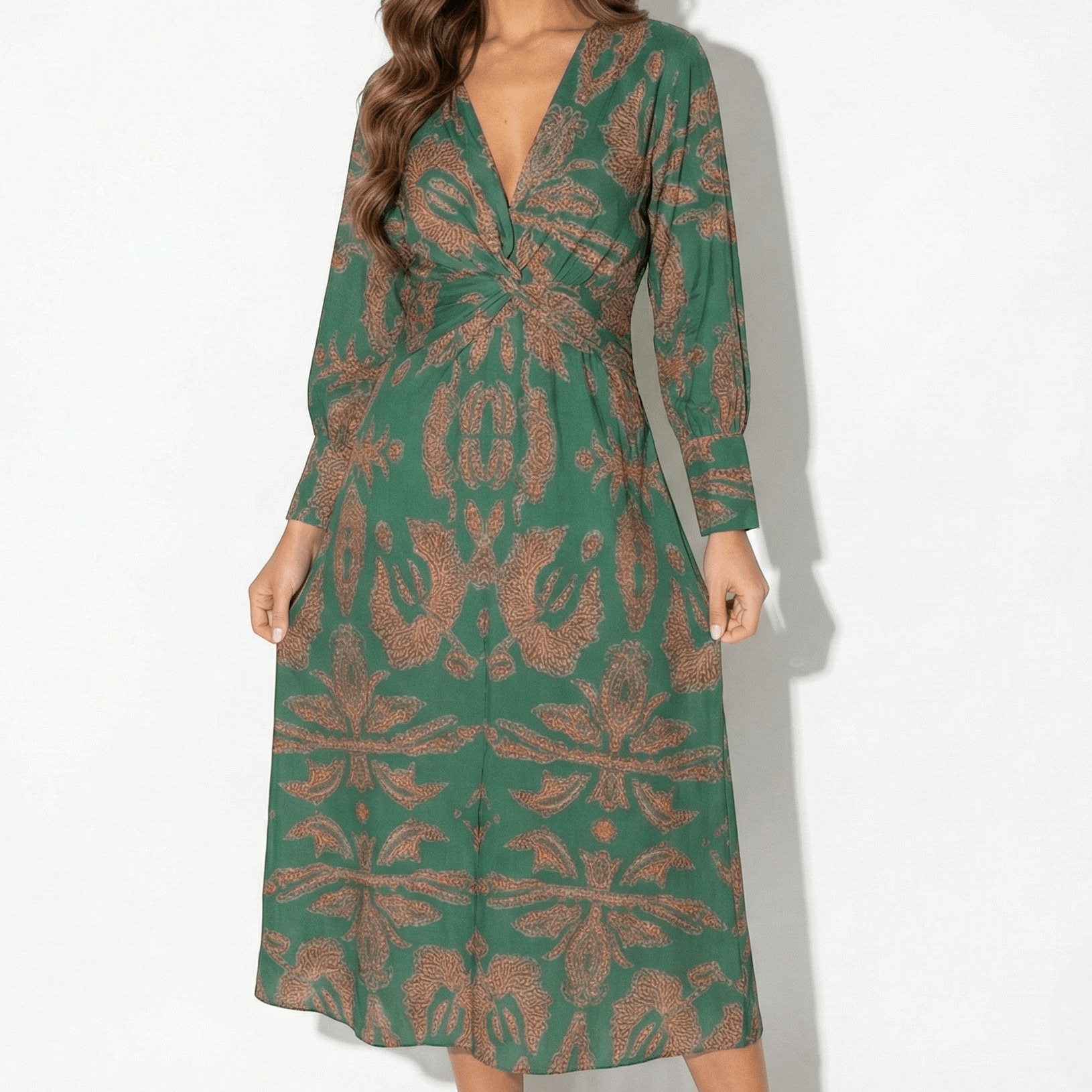 Alice - Women's Long Sleeve Boho Maxi Dress - Dress - Green - Parker&Brooks