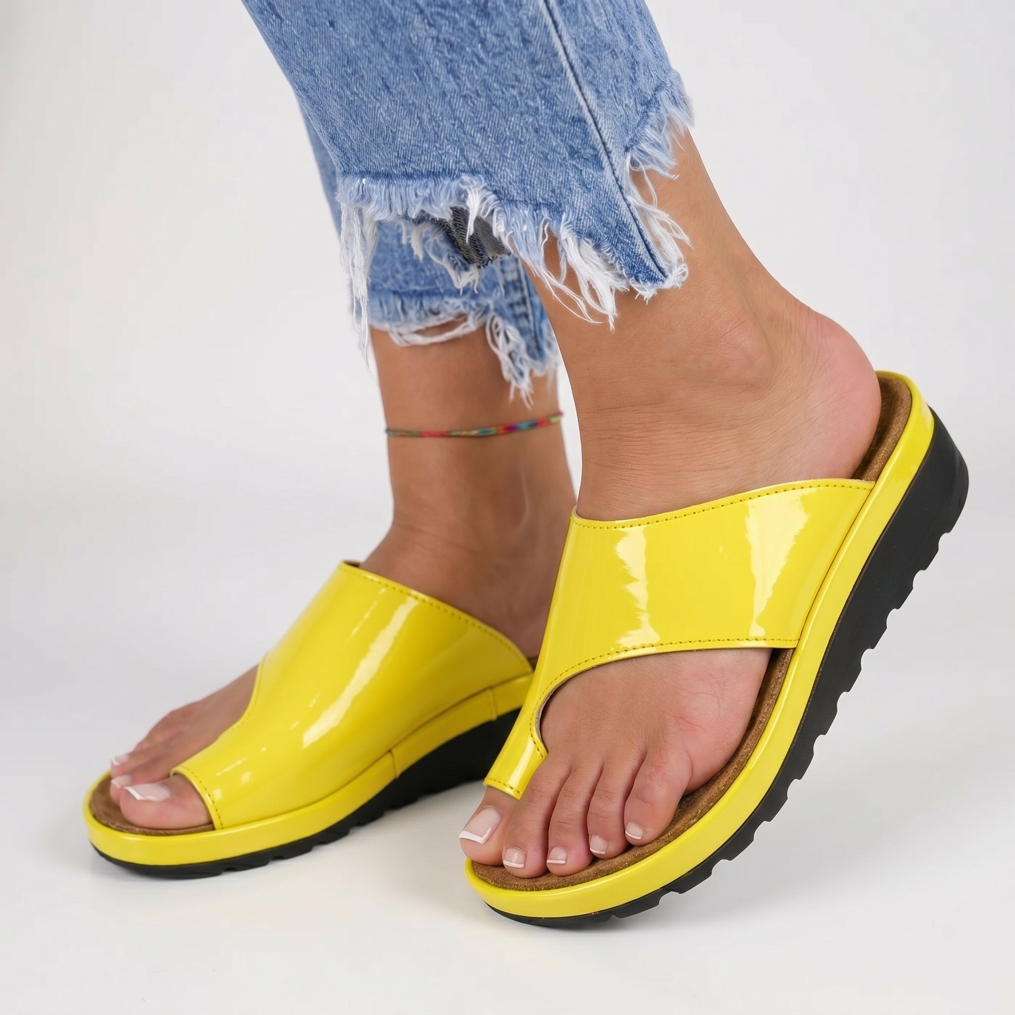 Alice - Women's Orthopaedic Toe-Post Wedge Sandals - Sandals - Yellow - Parker&Brooks