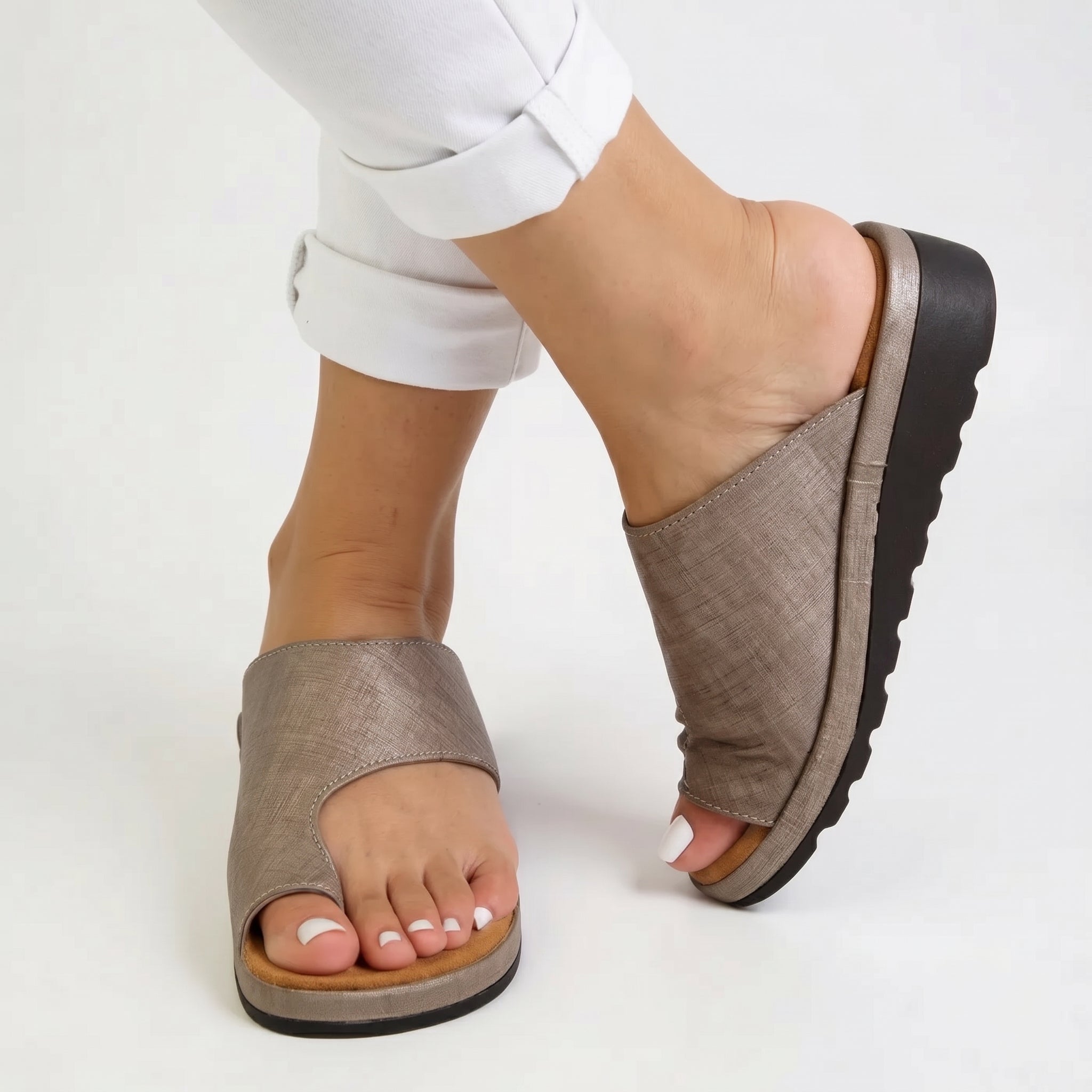 Alice - Women's Orthopaedic Toe-Post Wedge Sandals - Sandals - Khaki - Parker&Brooks