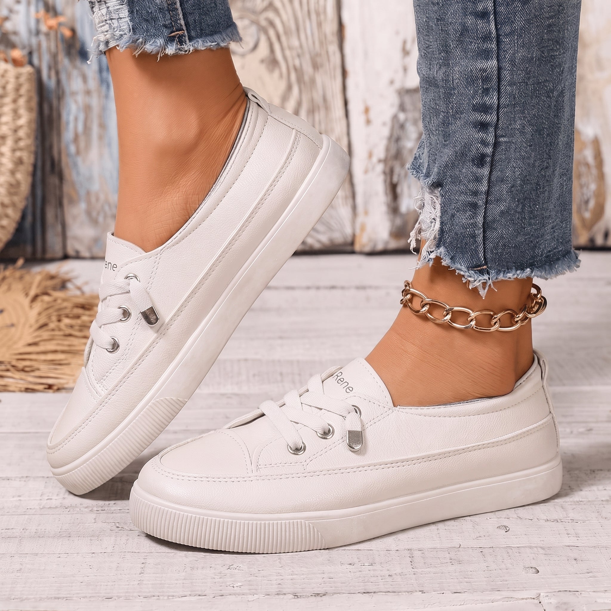 Alice - Women's Orthopedic Plain Low-Top Flat Sole Sneakers - Sneakers - Beige - Parker&Brooks