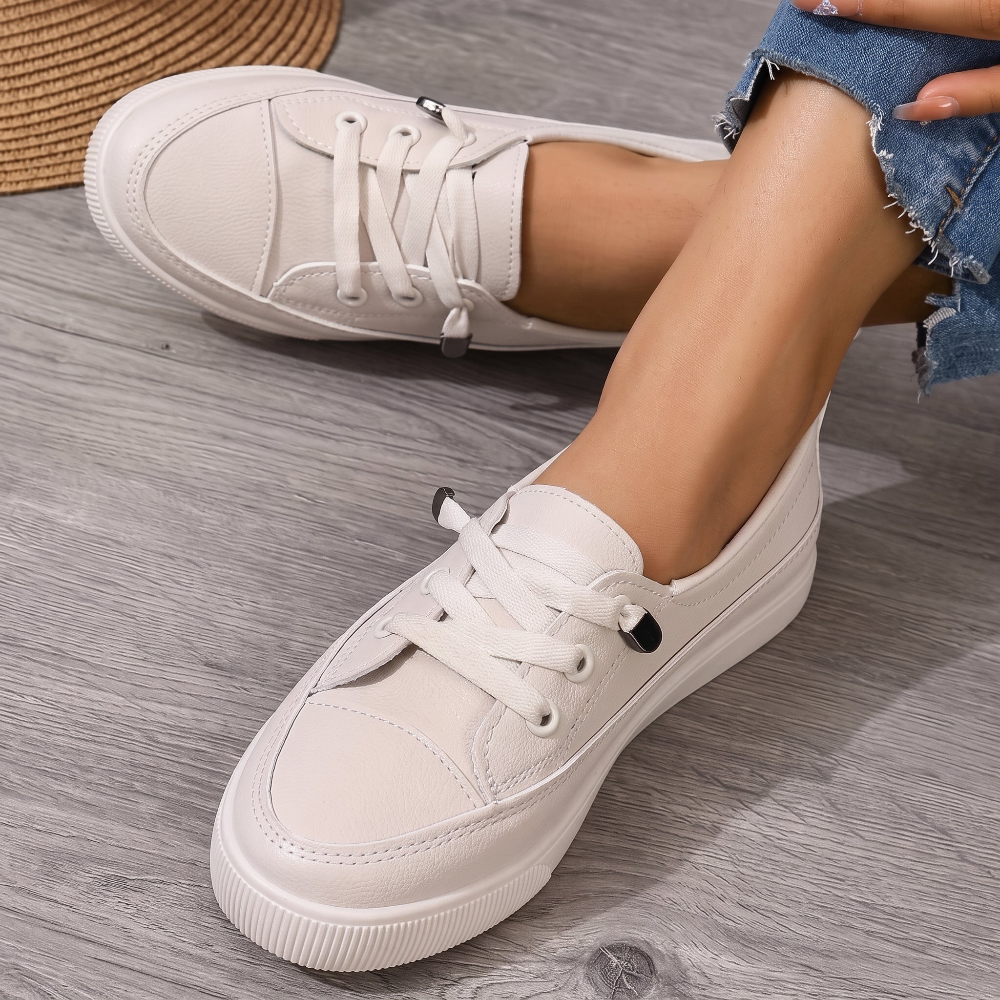 Alice - Women's Orthopedic Plain Low-Top Flat Sole Sneakers - Sneakers - Beige - Parker&Brooks