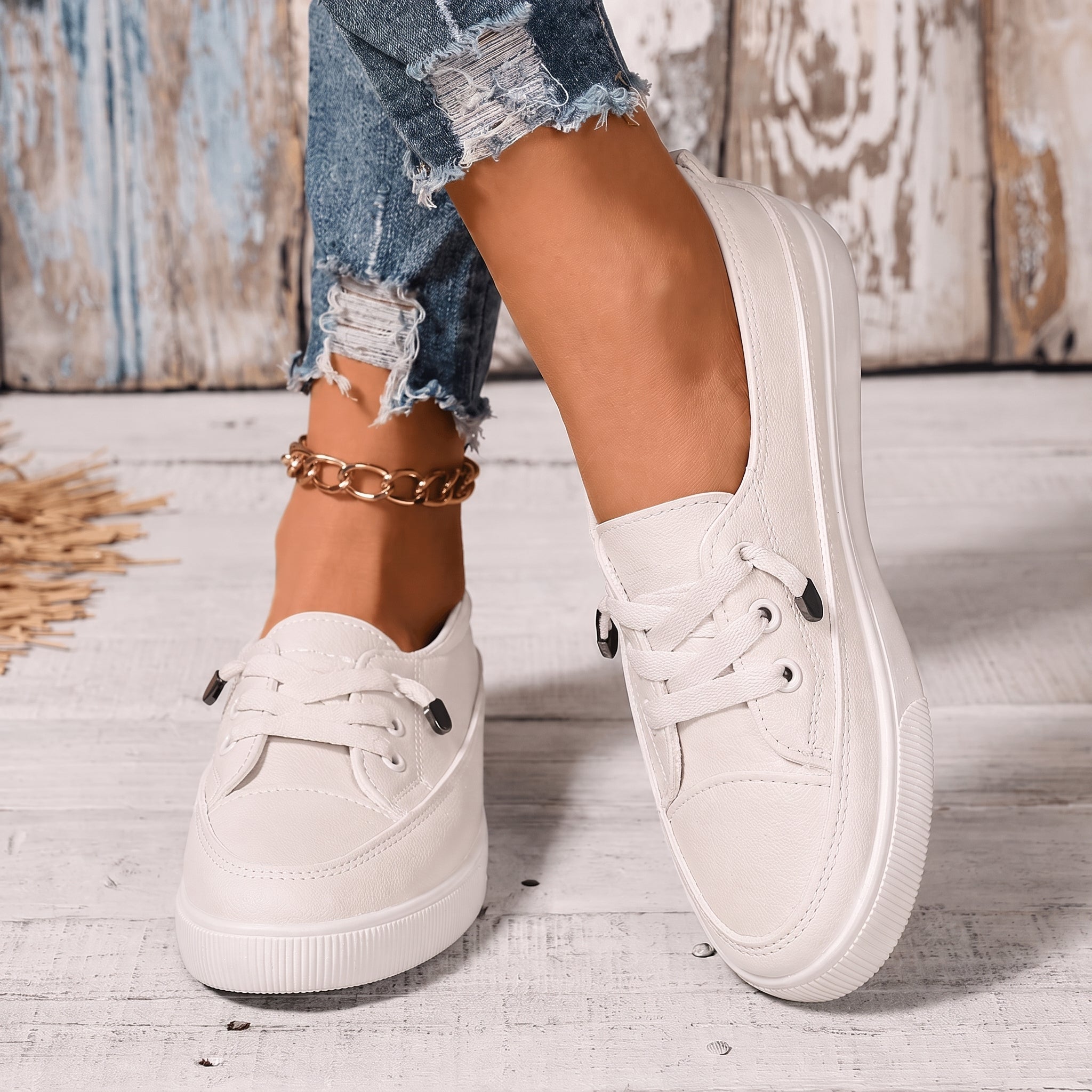 Alice - Women's Orthopedic Plain Low-Top Flat Sole Sneakers - Sneakers - Beige - Parker&Brooks