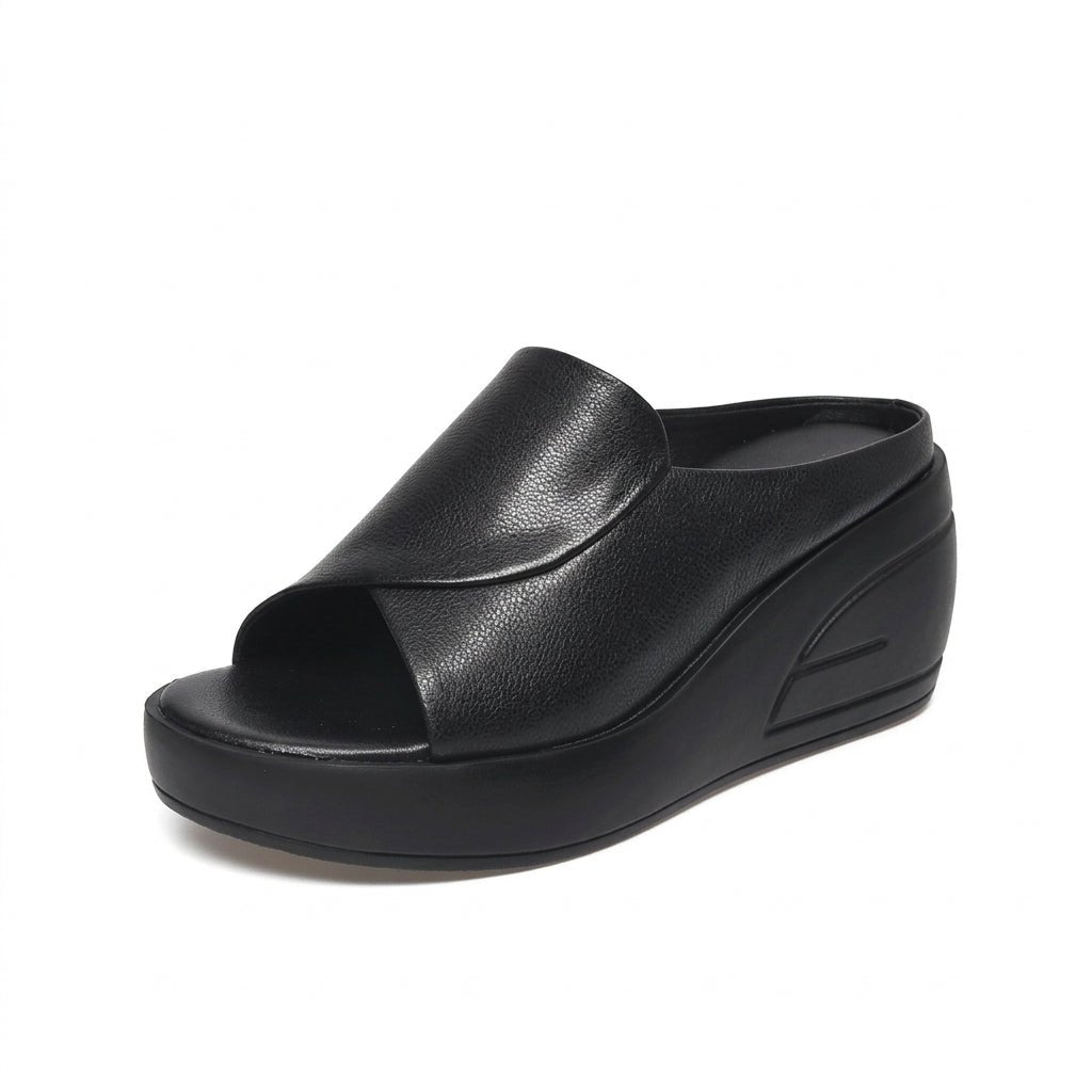 Alice - Women's Platform Open Toe Wedge Sandals - Sandals - Black - Parker&Brooks