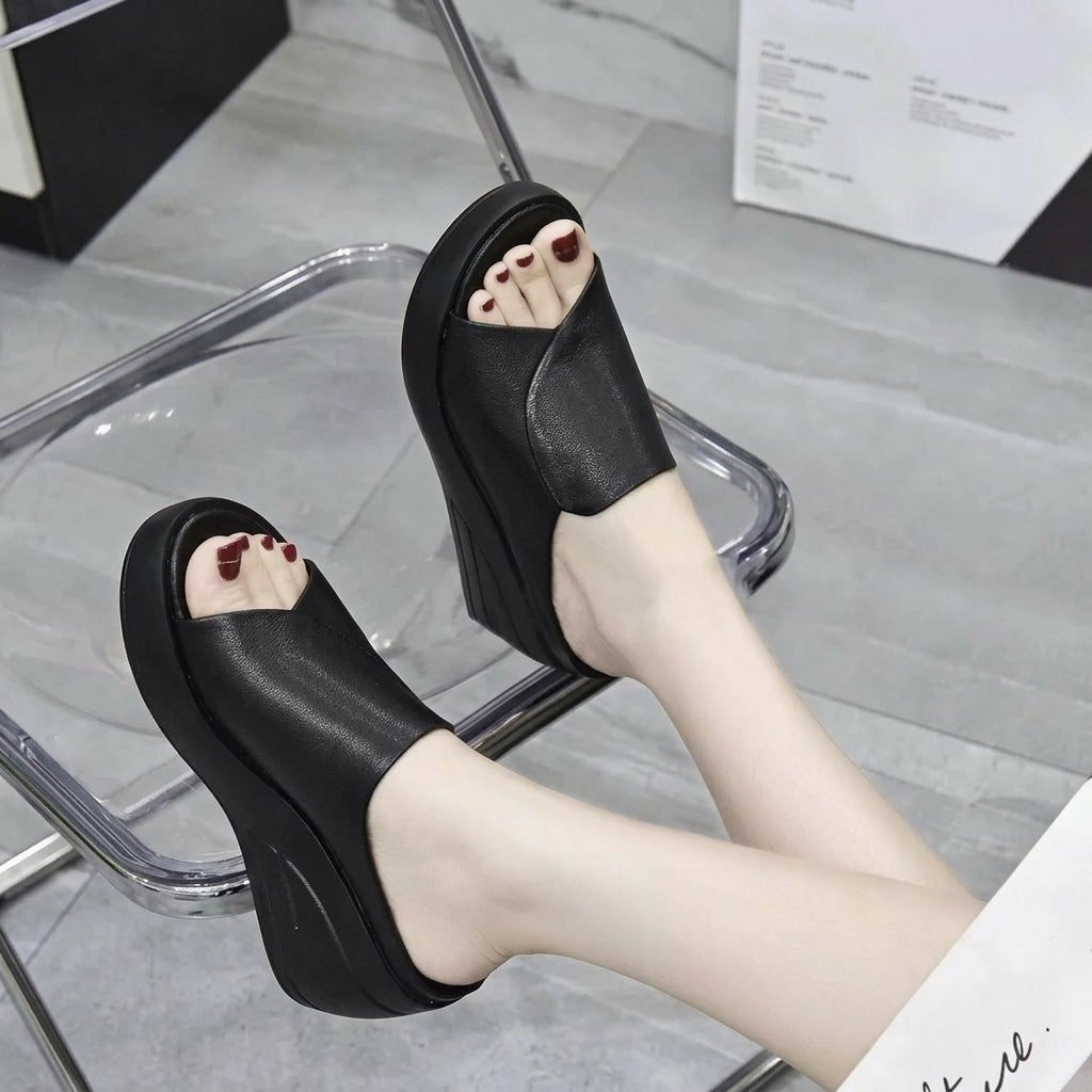 Alice - Women's Platform Open Toe Wedge Sandals - Sandals - Black - Parker&Brooks