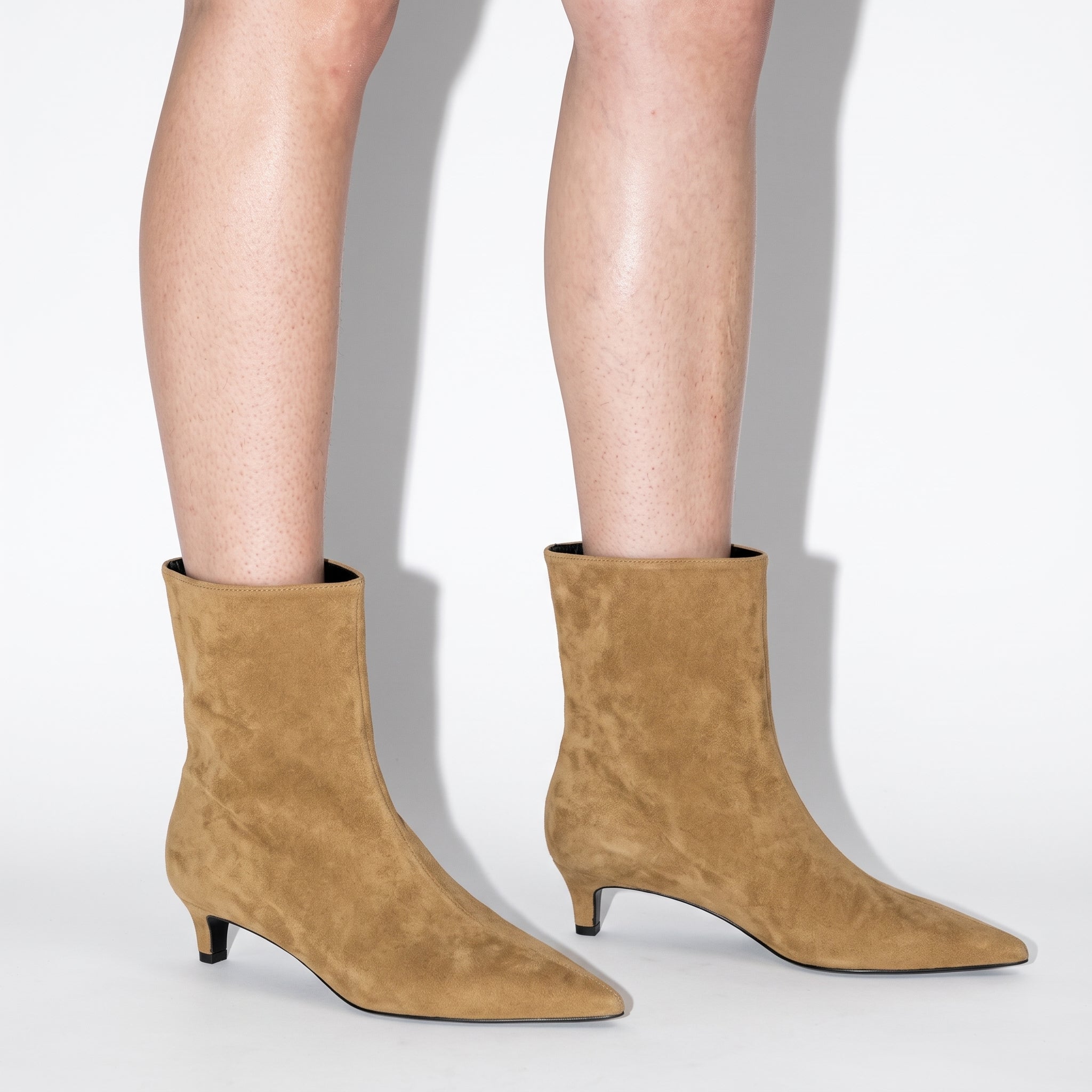 Alice - Women's Pointed Toe Kitten Heel Ankle Boots - Boots - Khaki - Parker&Brooks