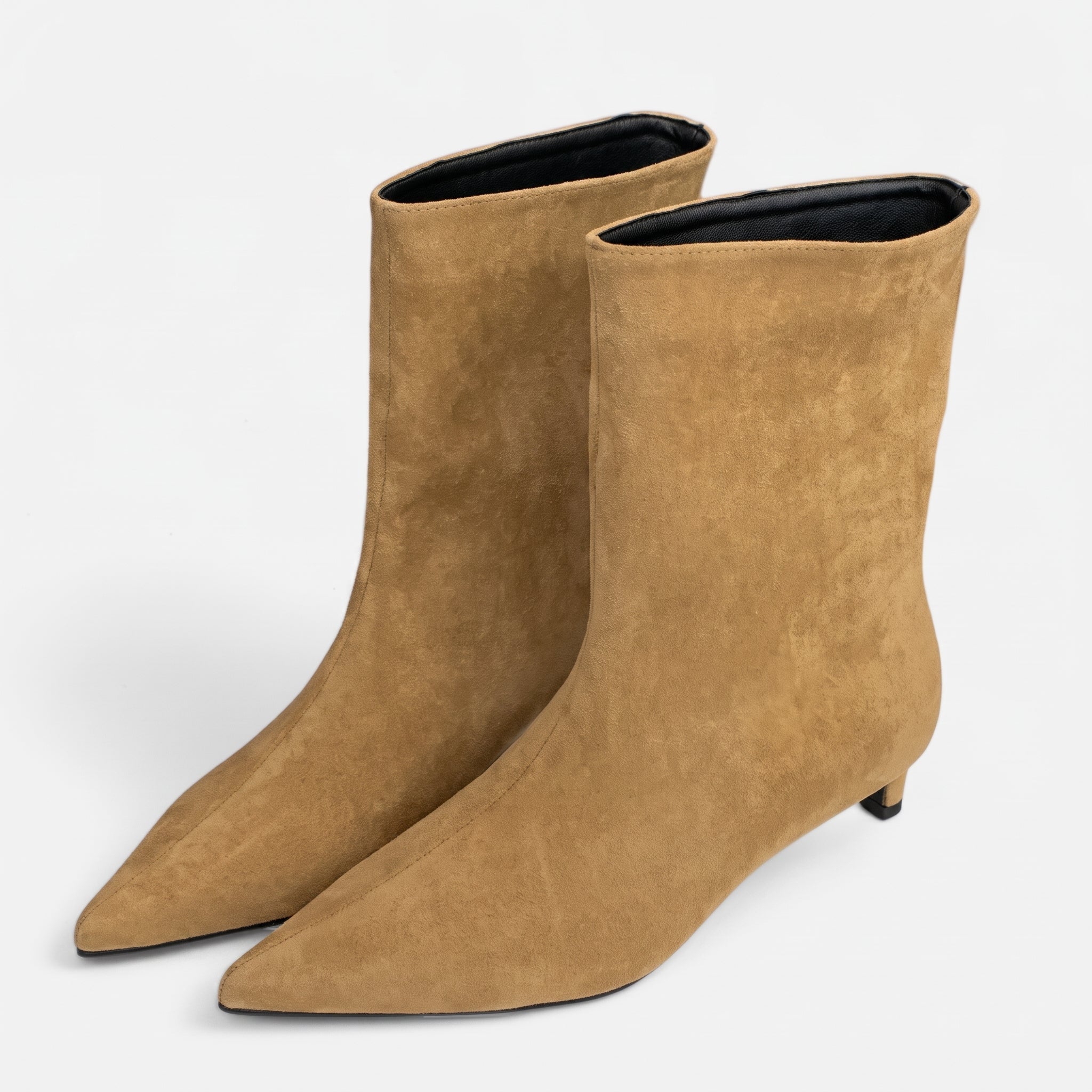 Alice - Women's Pointed Toe Kitten Heel Ankle Boots - Boots - Khaki - Parker&Brooks