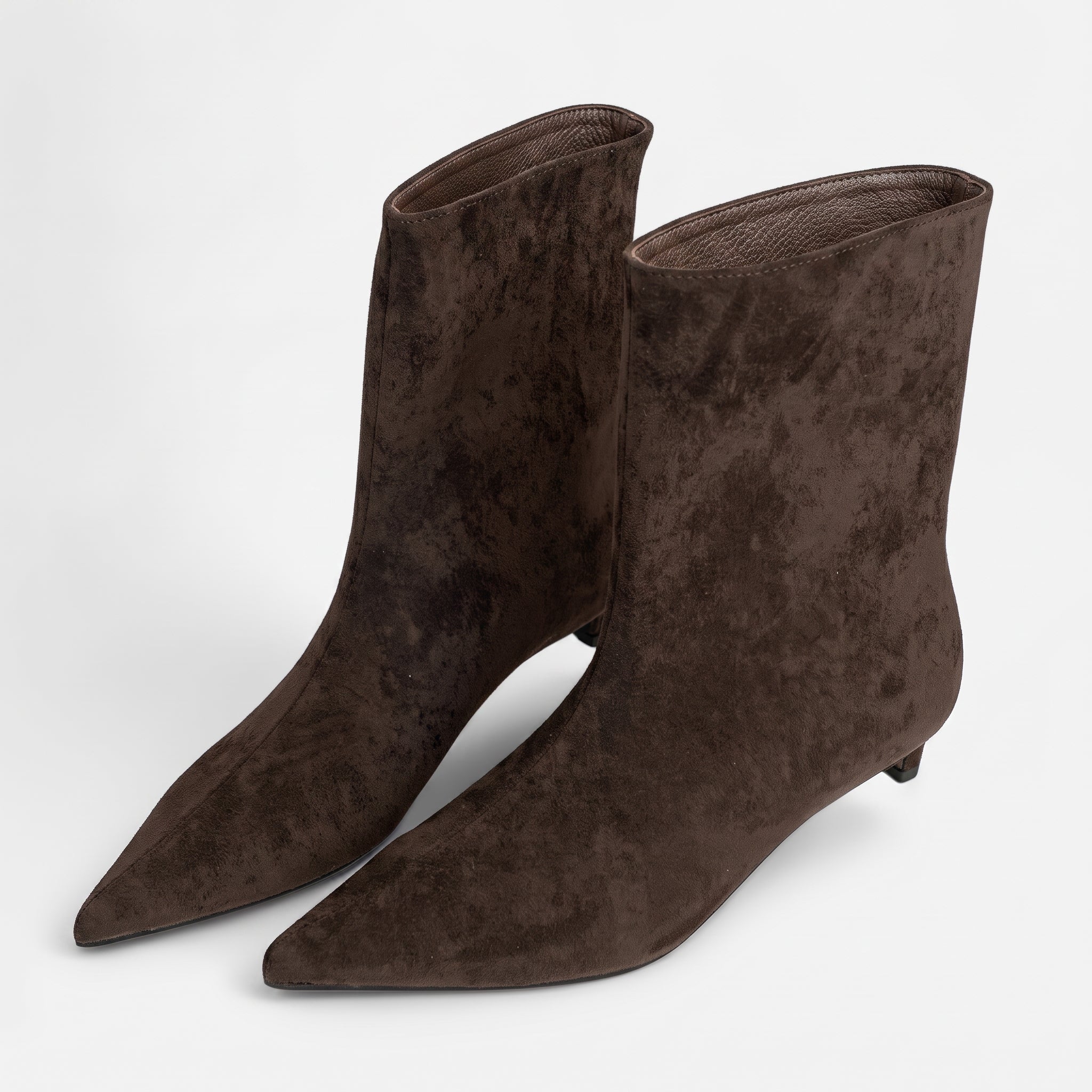 Alice - Women's Pointed Toe Kitten Heel Ankle Boots - Boots - Coffee - Parker&Brooks