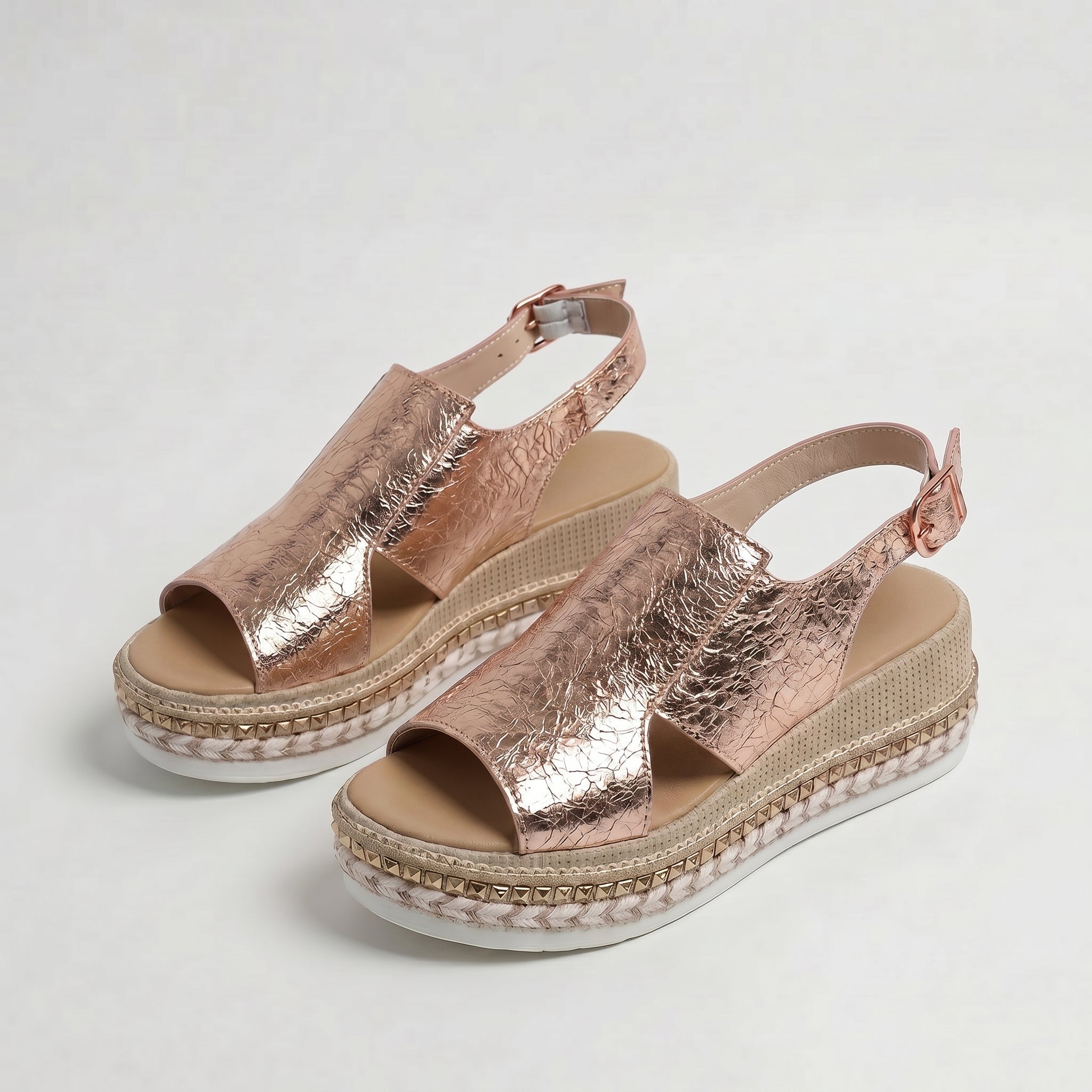 Alice - Women's Summer Open-Toe Wedge Sandals - Sandal - Rose gold - Parker&Brooks