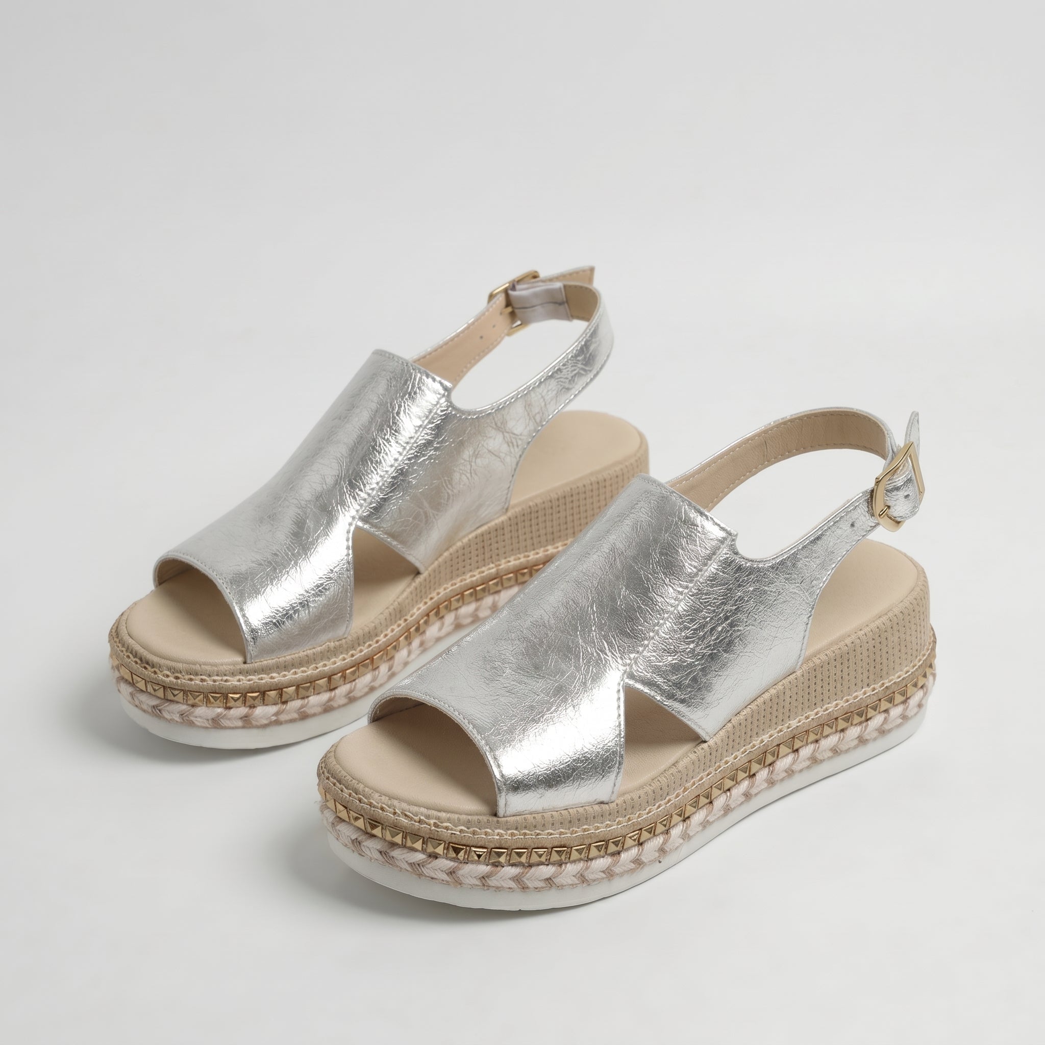 Alice - Women's Summer Open-Toe Wedge Sandals - Sandal - Silver - Parker&Brooks