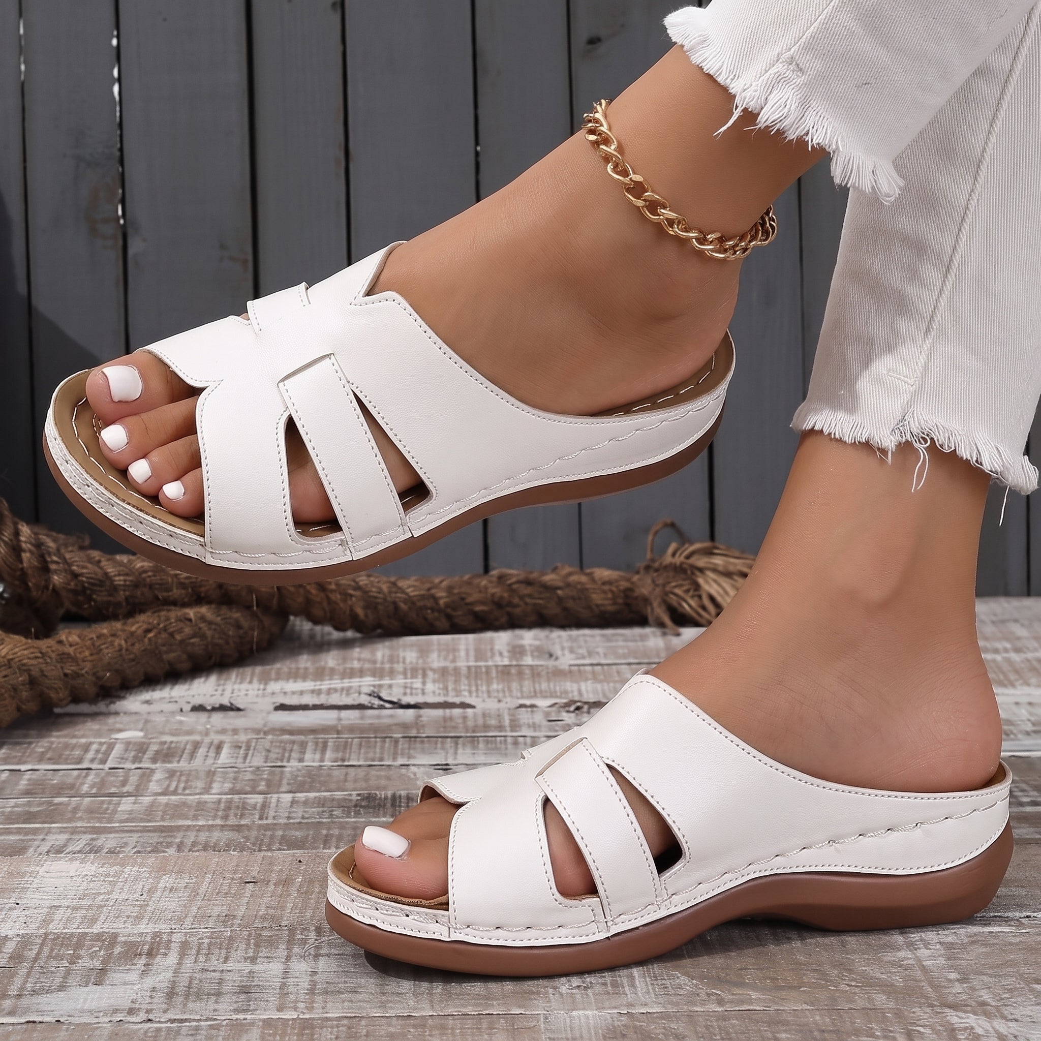 Alice - Women's Summer Orthopedic Low Wedge Sandals - Sandals - White - Parker&Brooks