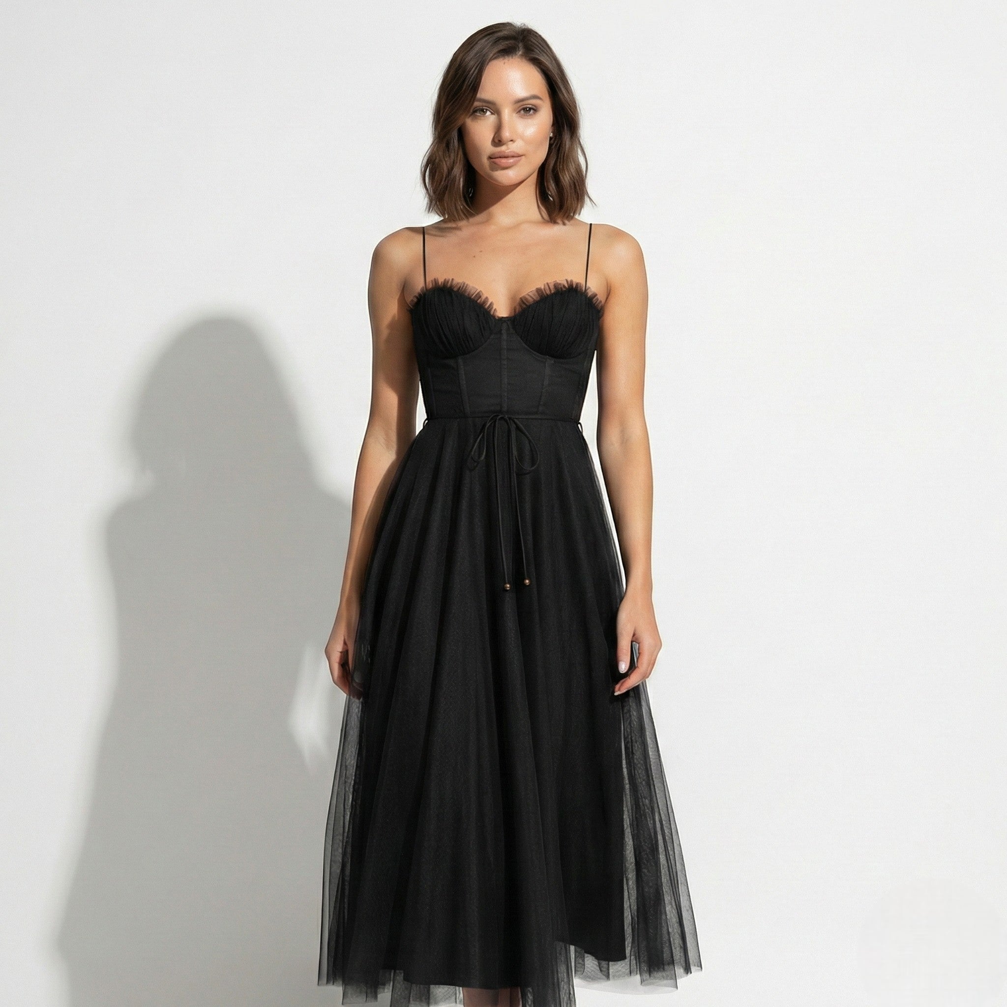 Amelia - Women's Tulle Party Midi Dress - Dresses - Black - Parker&Brooks
