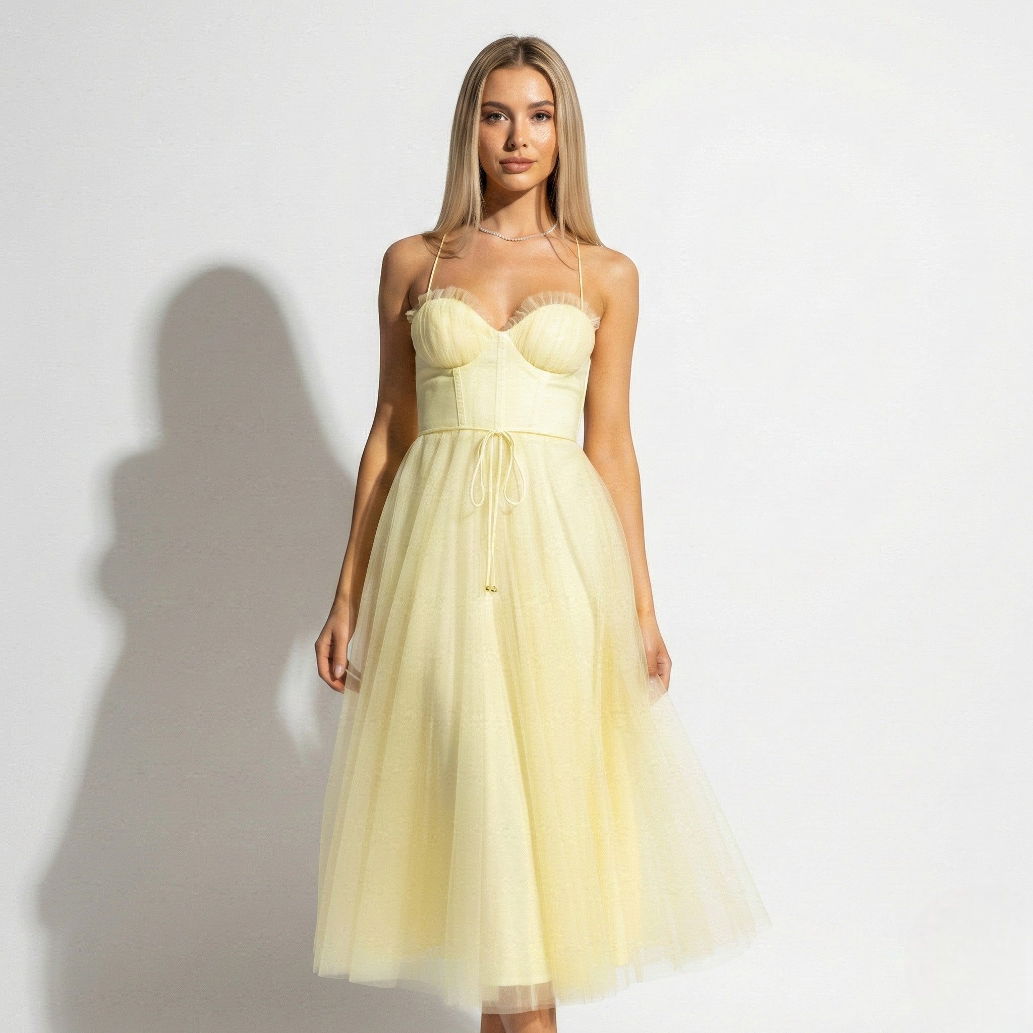 Amelia - Women's Tulle Party Midi Dress - Dresses - Yellow - Parker&Brooks