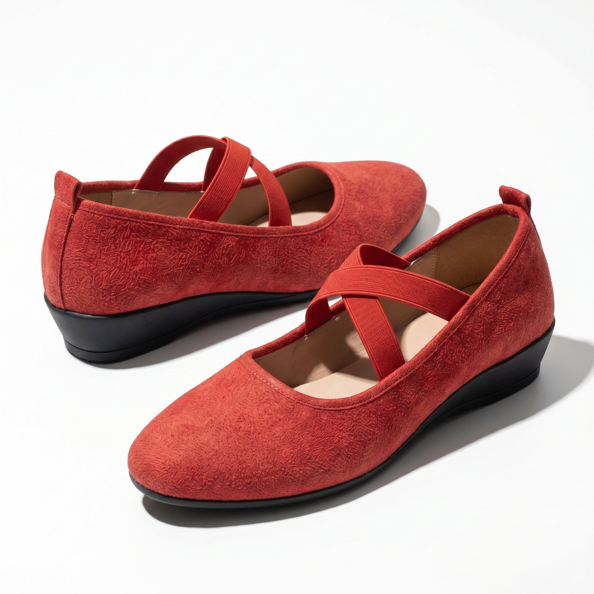 Amelia - Women's Elastic Strap Flat Shoes - Shoes - Red - Parker&Brooks