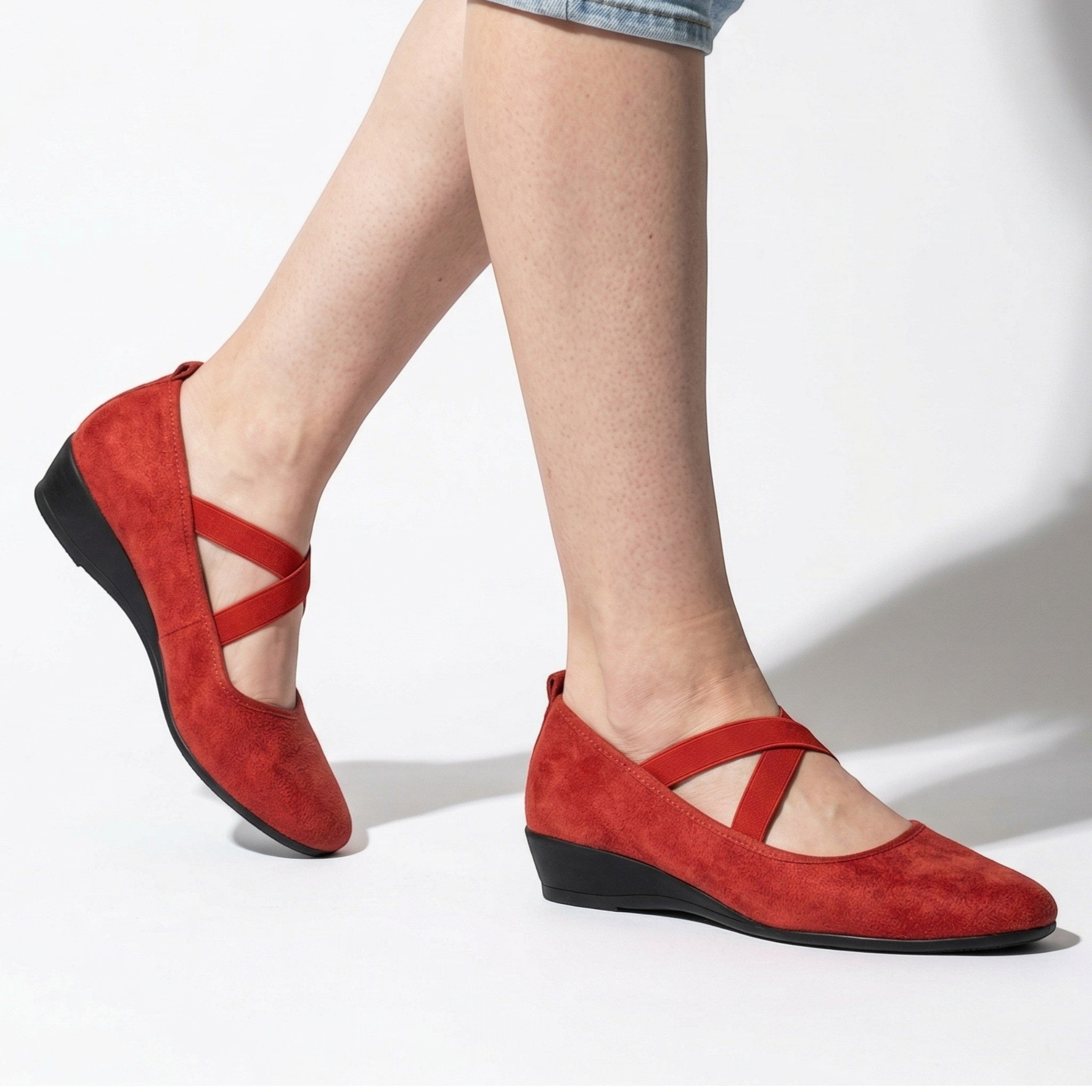 Amelia - Women's Elastic Strap Flat Shoes - Shoes - Red - Parker&Brooks