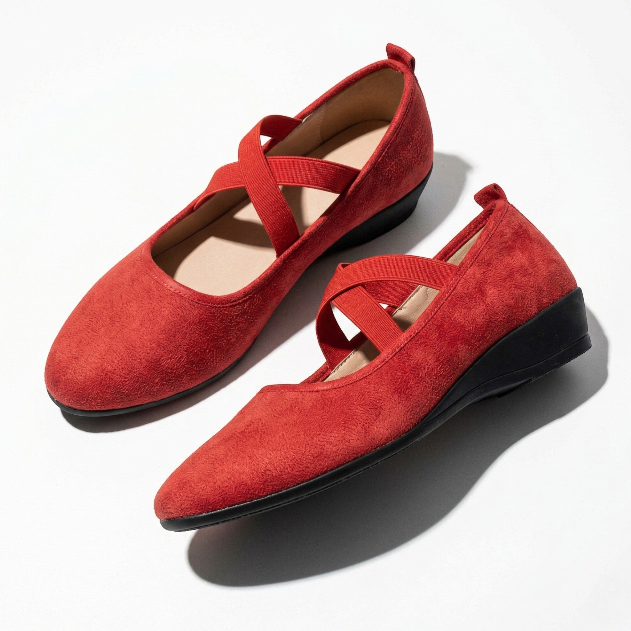 Amelia - Women's Elastic Strap Flat Shoes - Shoes - Red - Parker&Brooks