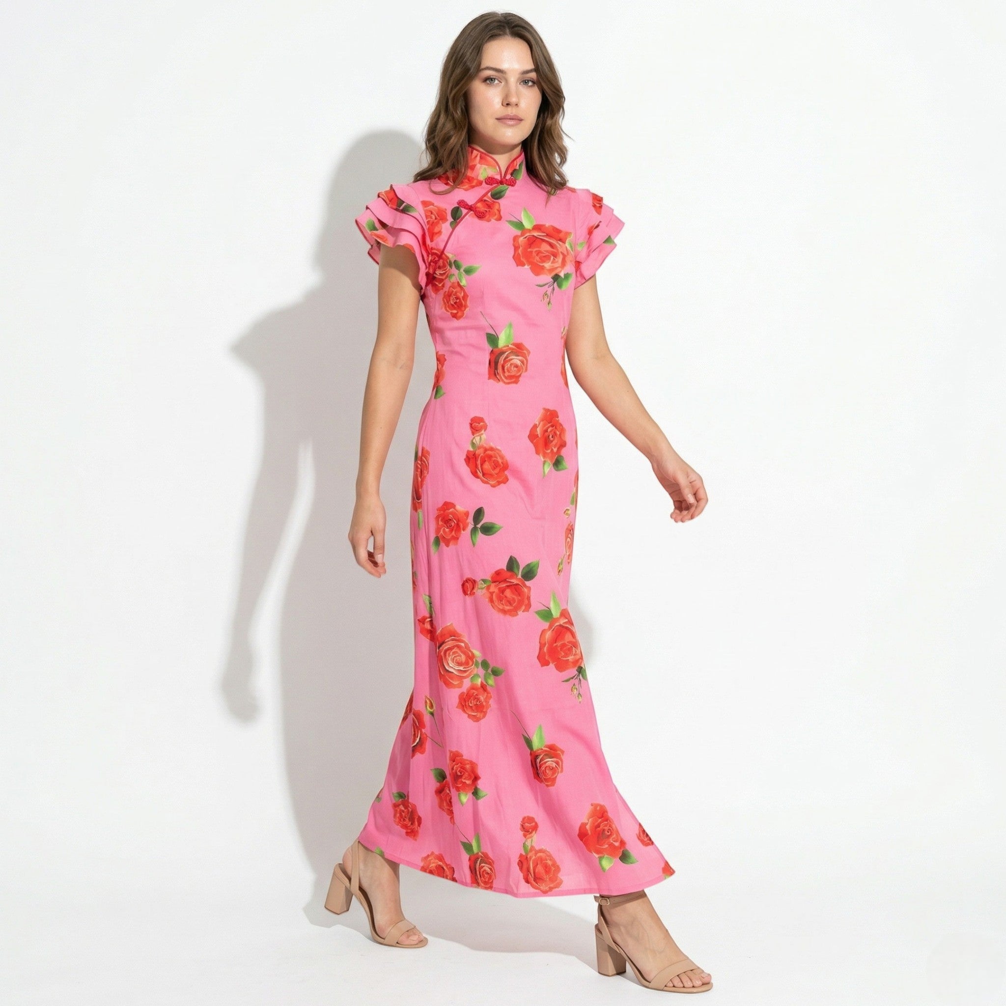 Amelia - Women's Floral Maxi Dress with Ruffle Sleeves - Parker&Brooks