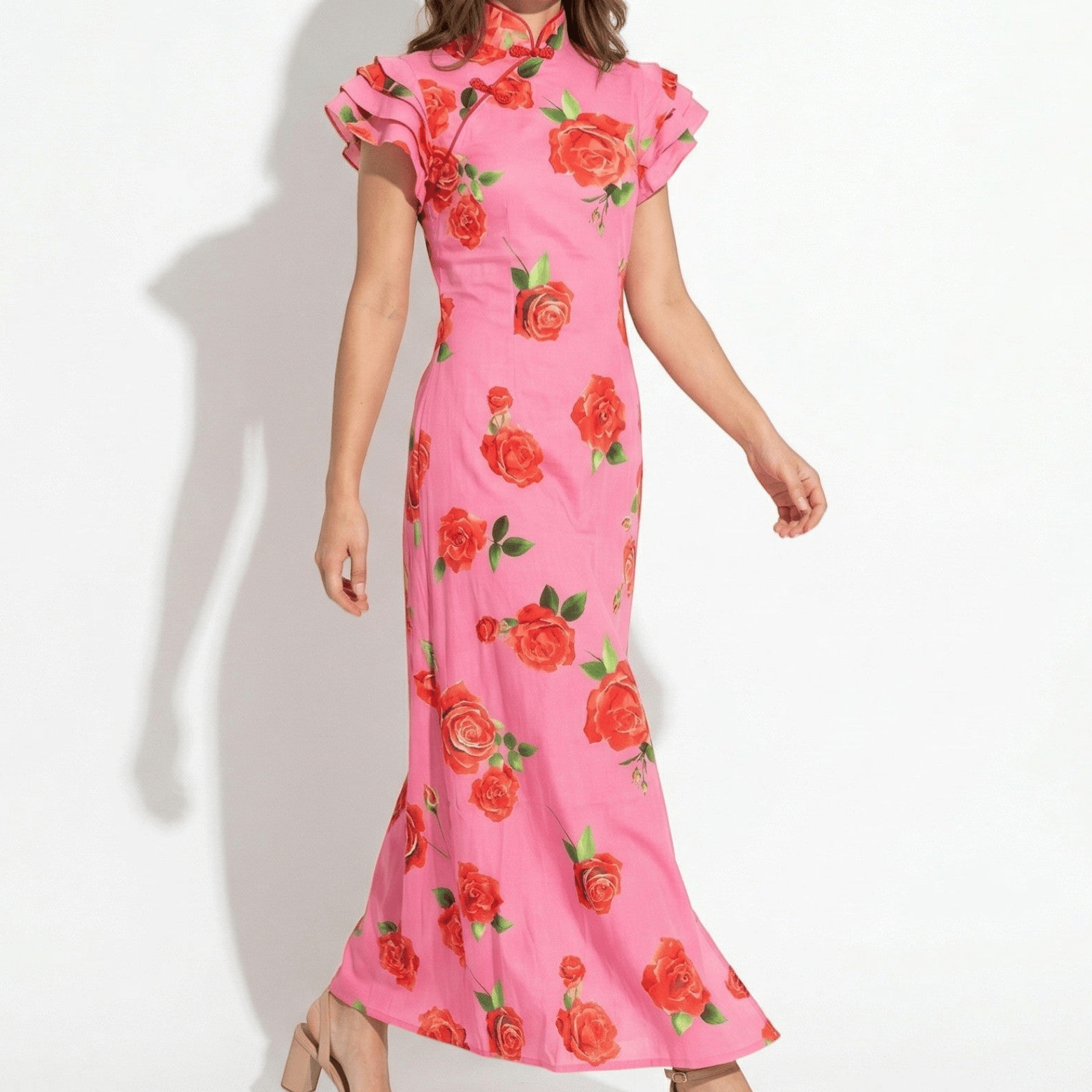 Amelia - Women's Floral Maxi Dress with Ruffle Sleeves - Parker&Brooks